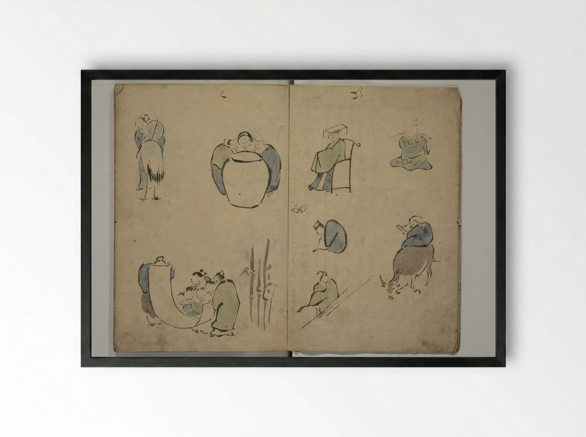 How to Draw Figures Simply - Kuwagata Keisai - Framed Print Black