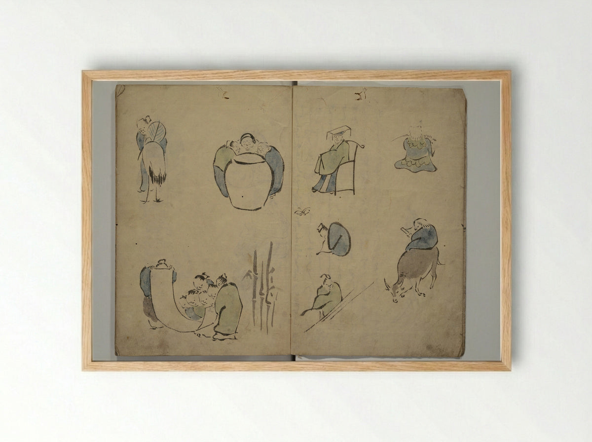 How to Draw Figures Simply - Kuwagata Keisai - Framed Print Wood