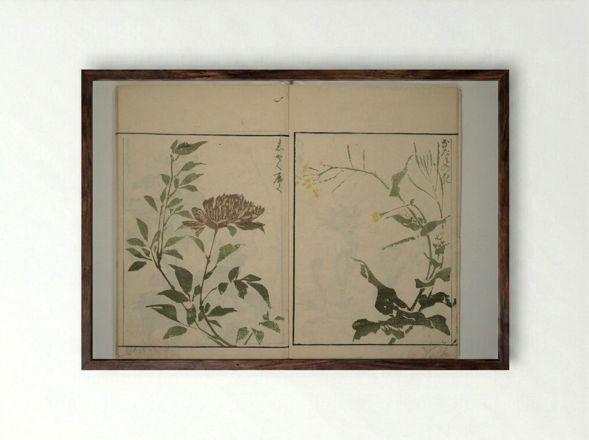 How to Draw Plants and Flowers Simply (Sōka ryakugashiki) - Kuwagata Keisai - Framed Print Dark Wood