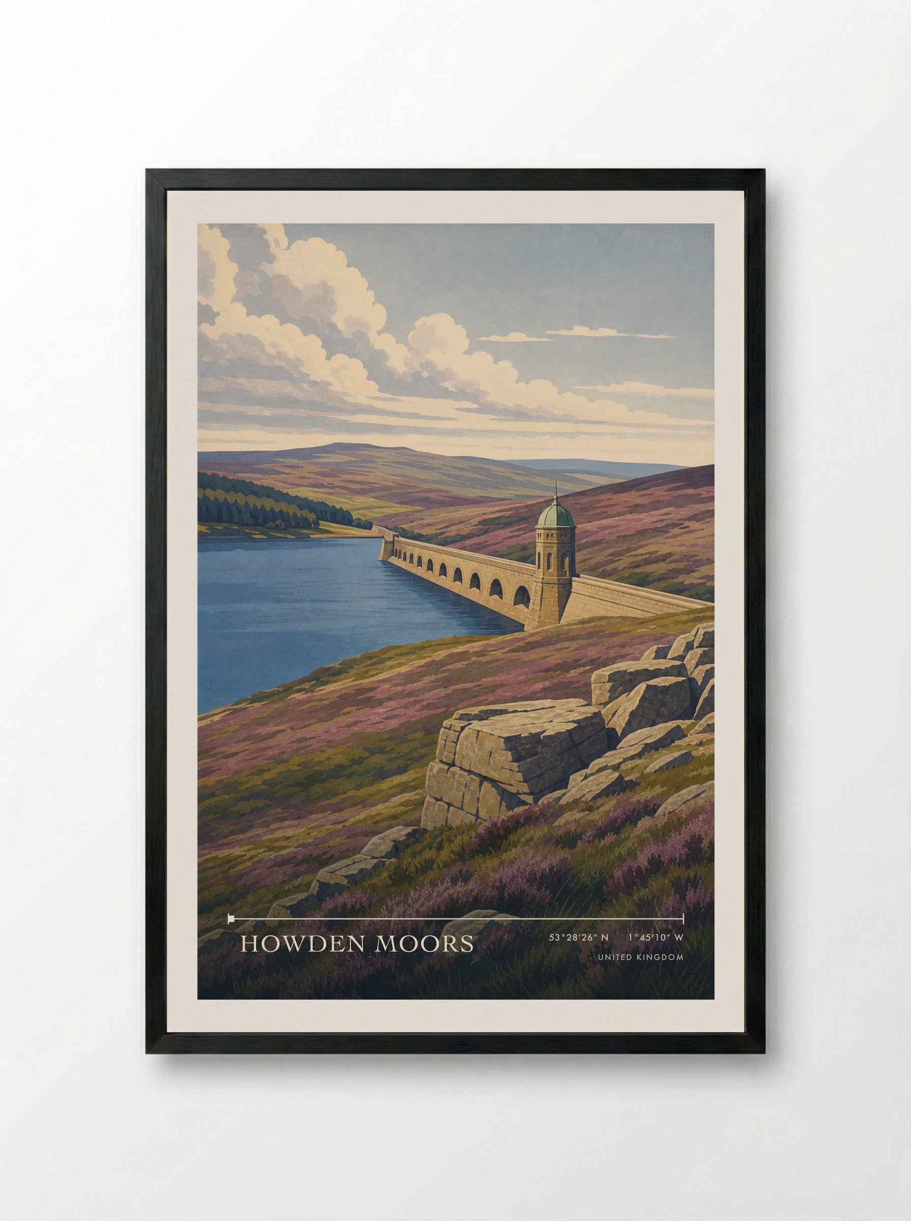 Howden Moors United Kingdom Travel Poster - Framed Print Black