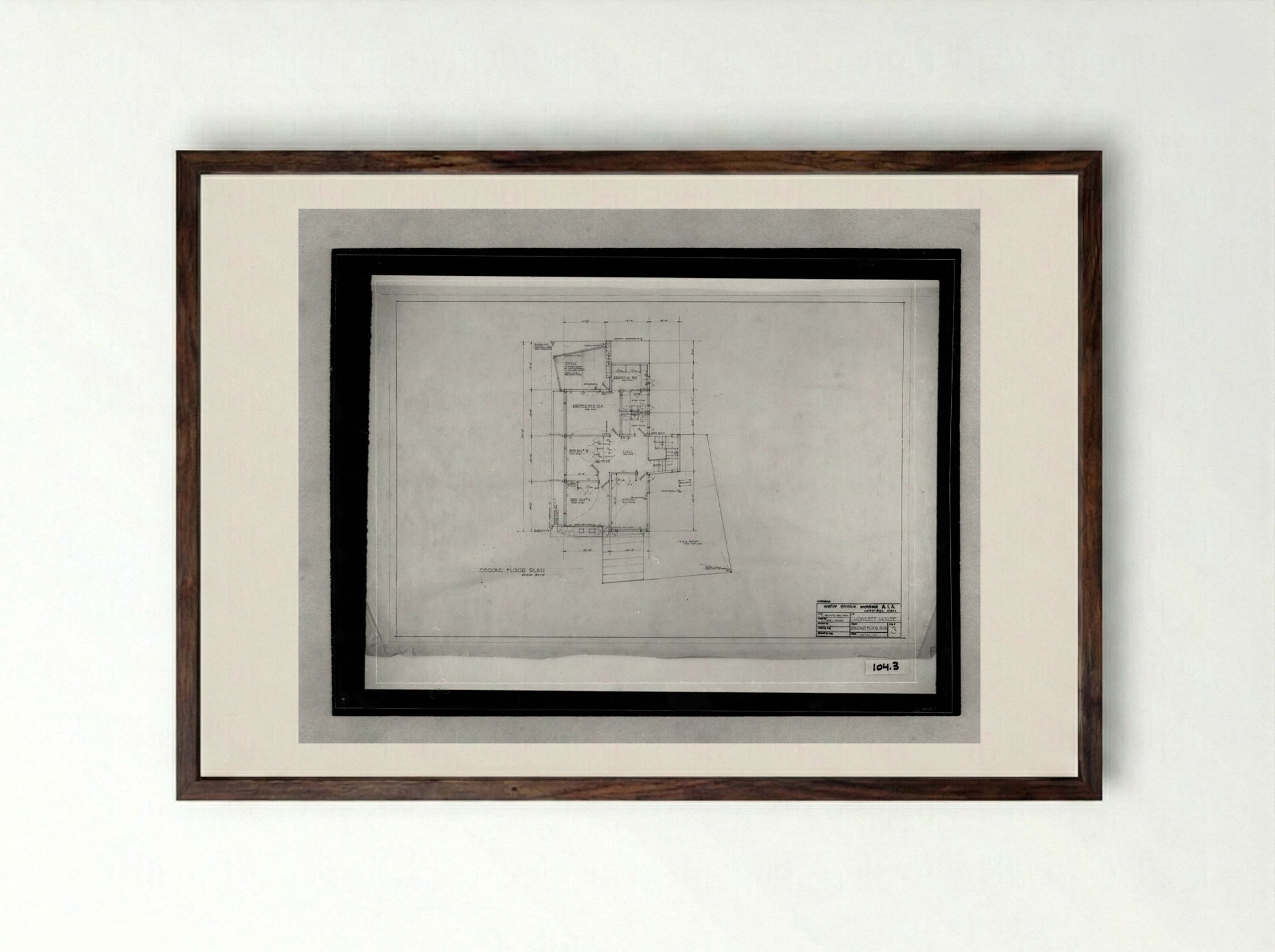 Howlett Residence, Belmont, Massachusetts: Second Floor Plan - Walter Gropius - Framed Print Dark Wood