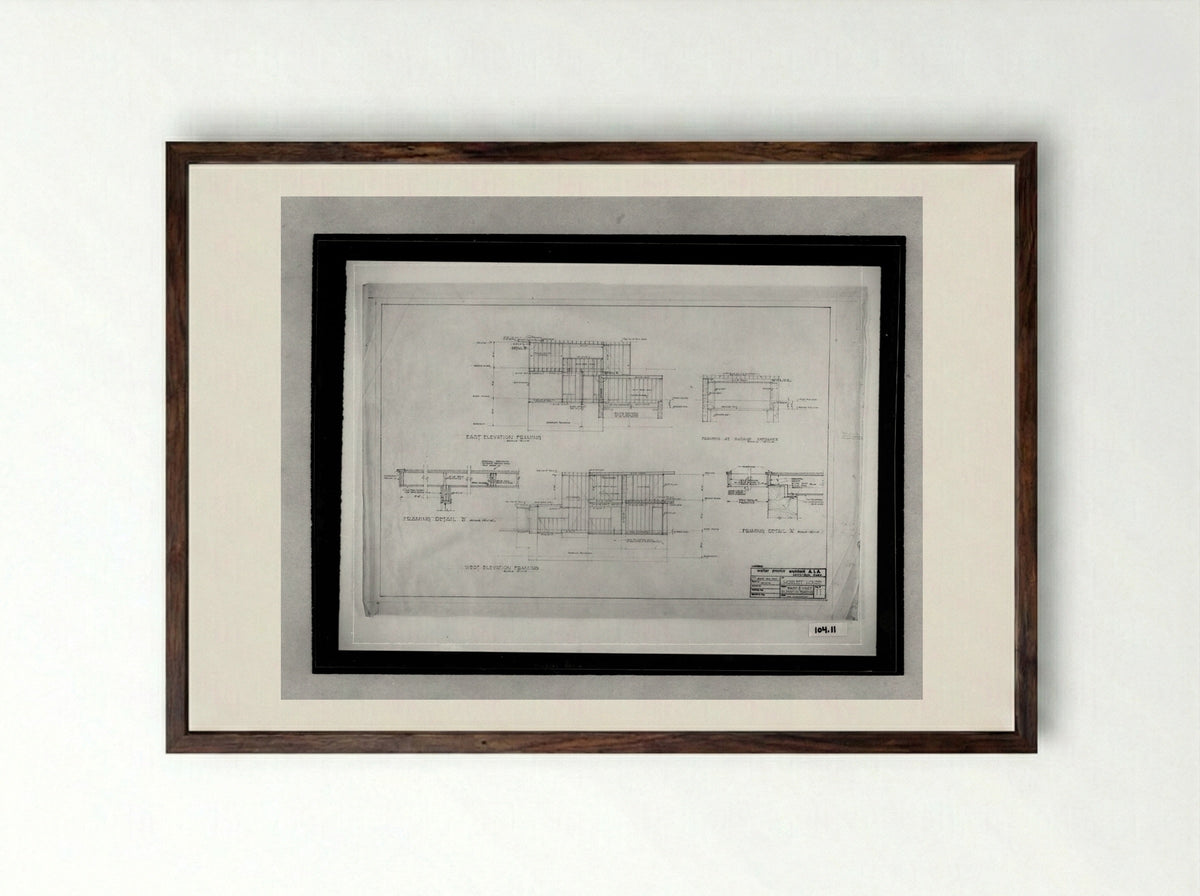 Howlett Residence Elevation Framing - Walter Gropius - Framed Print Dark Wood