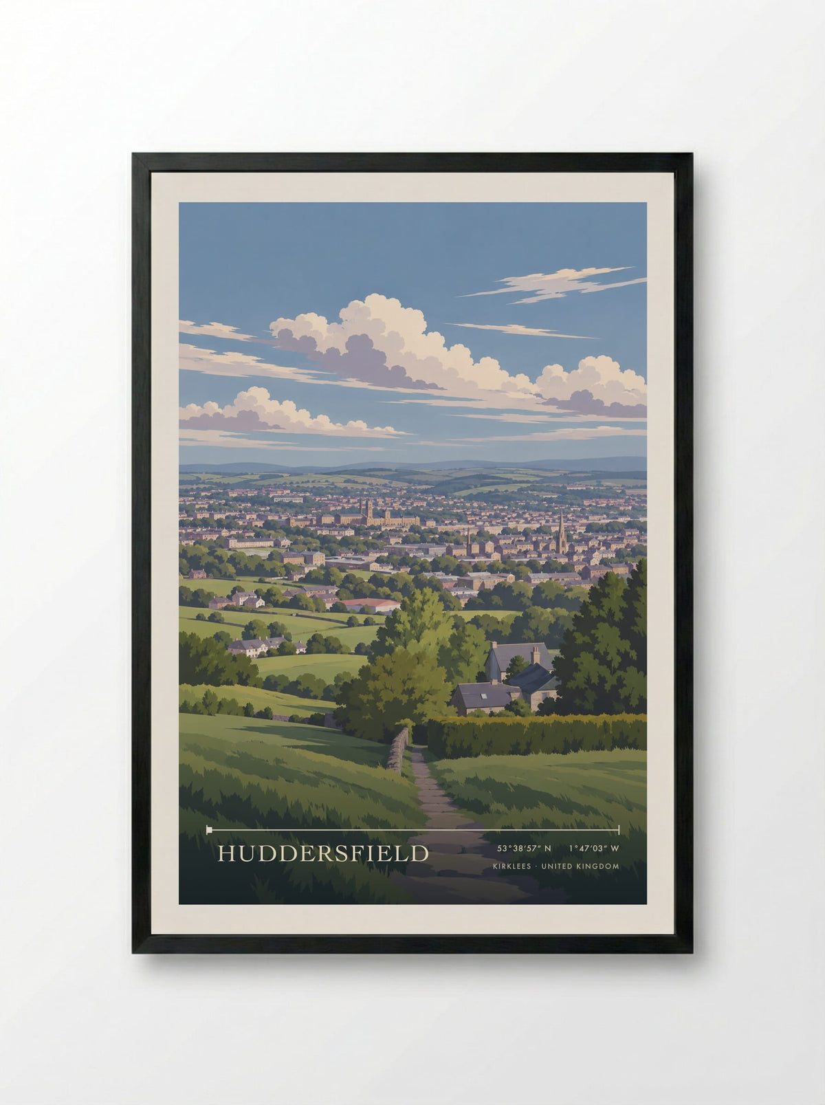 Huddersfield, Kirklees | Travel Poster - Framed Print Black