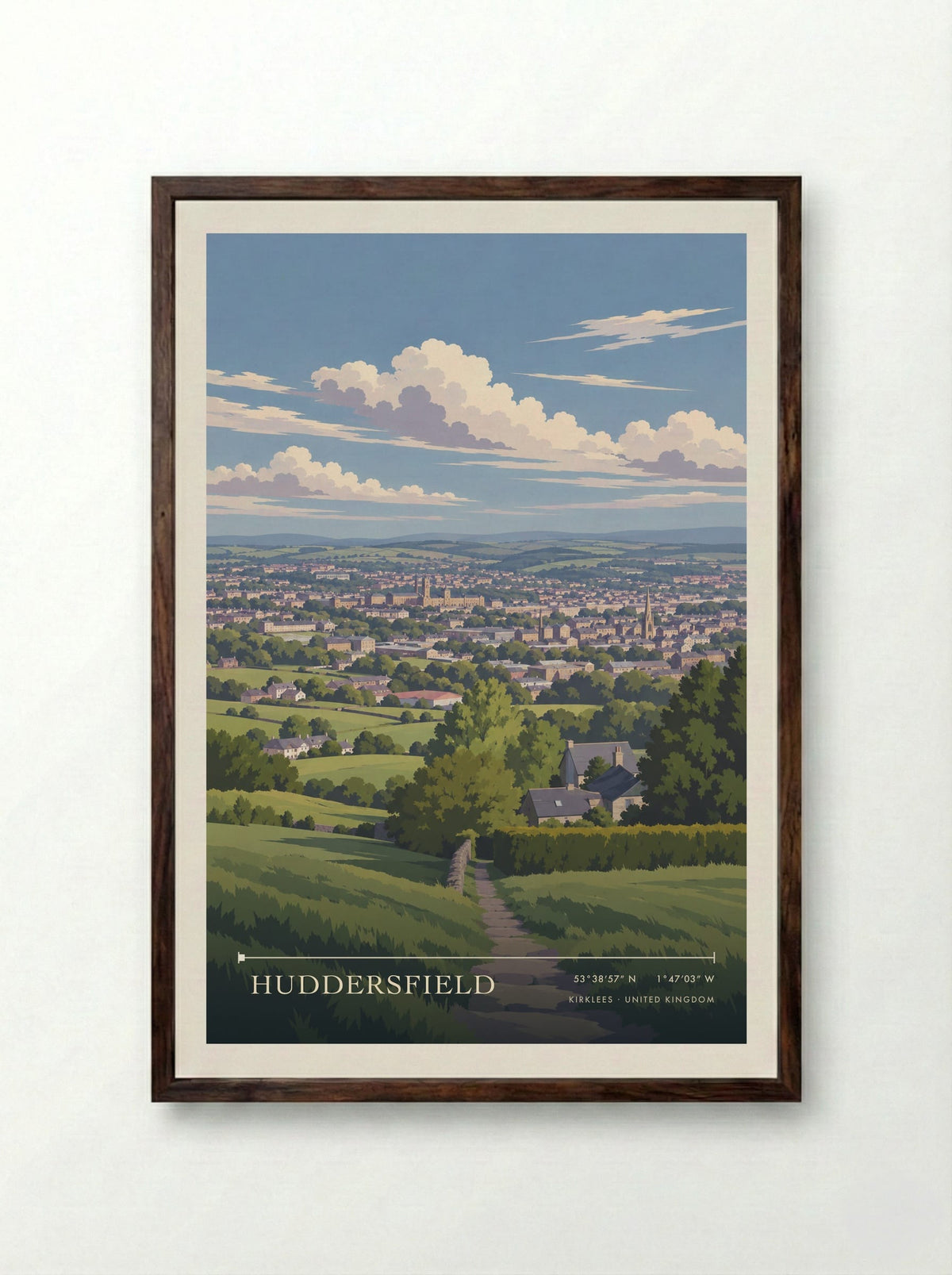 Huddersfield, Kirklees | Travel Poster - Framed Print Dark Wood