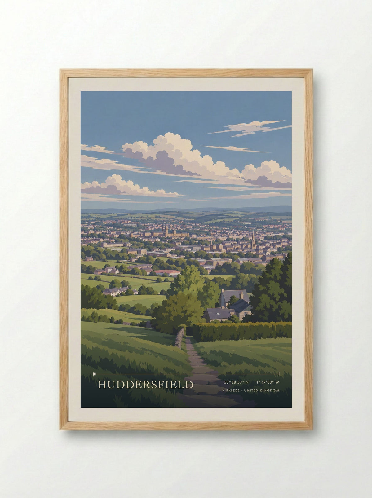 Huddersfield, Kirklees | Travel Poster - Framed Print Wood