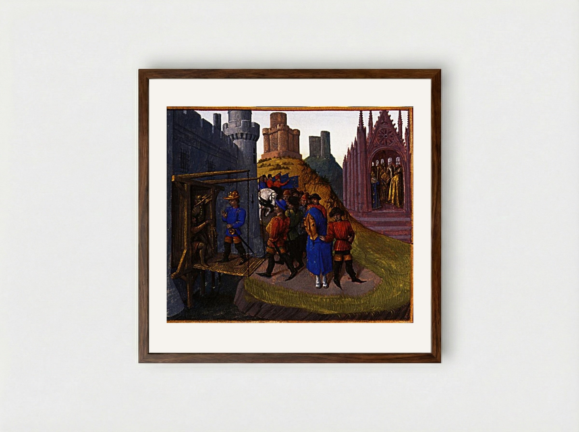 Hugh Capet Seized the Fortresses of Artois - Jean Fouquet - Framed Print Dark Wood