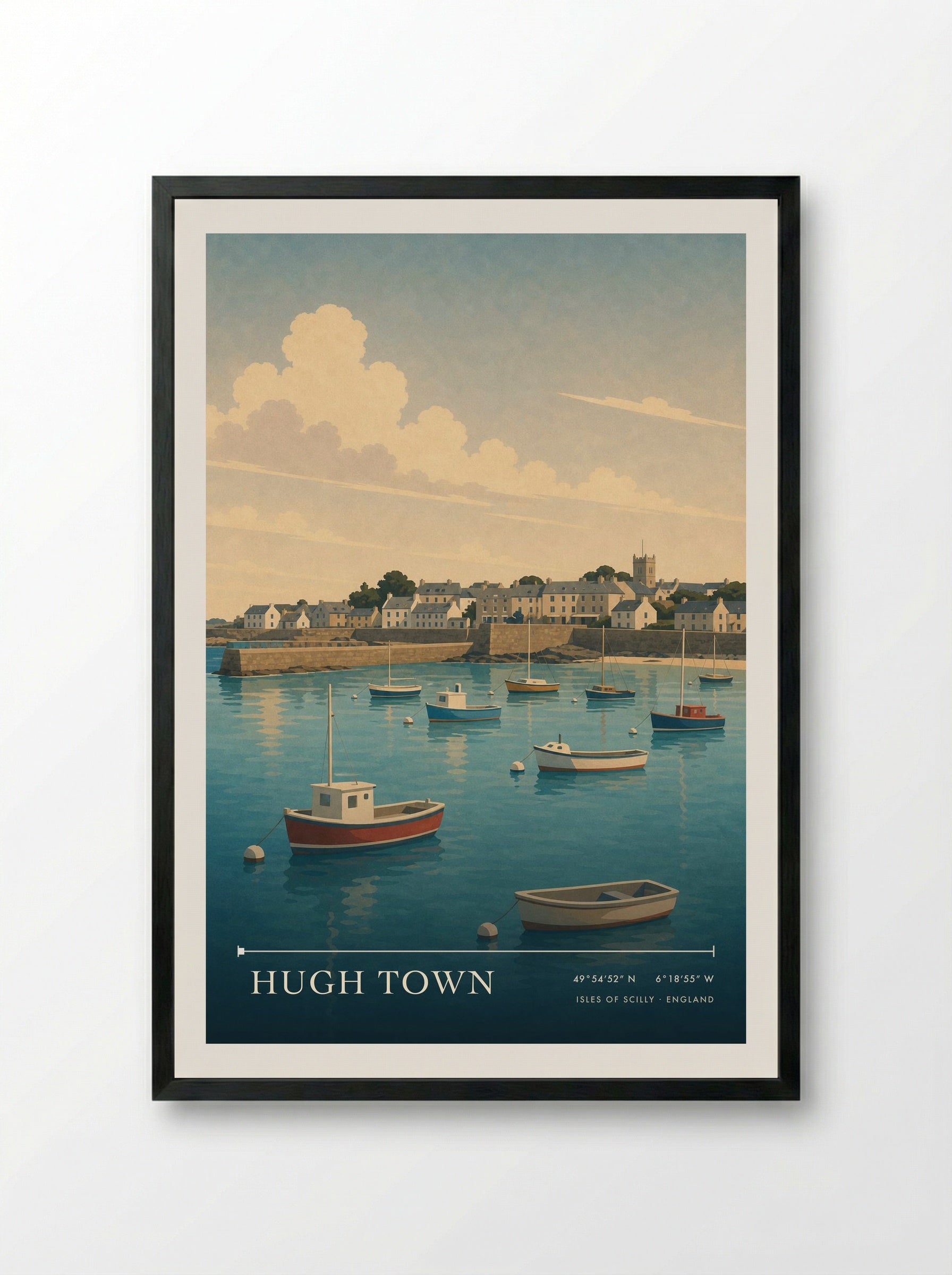 Hugh Town Isles of Scilly England Travel Poster - Framed Print Black