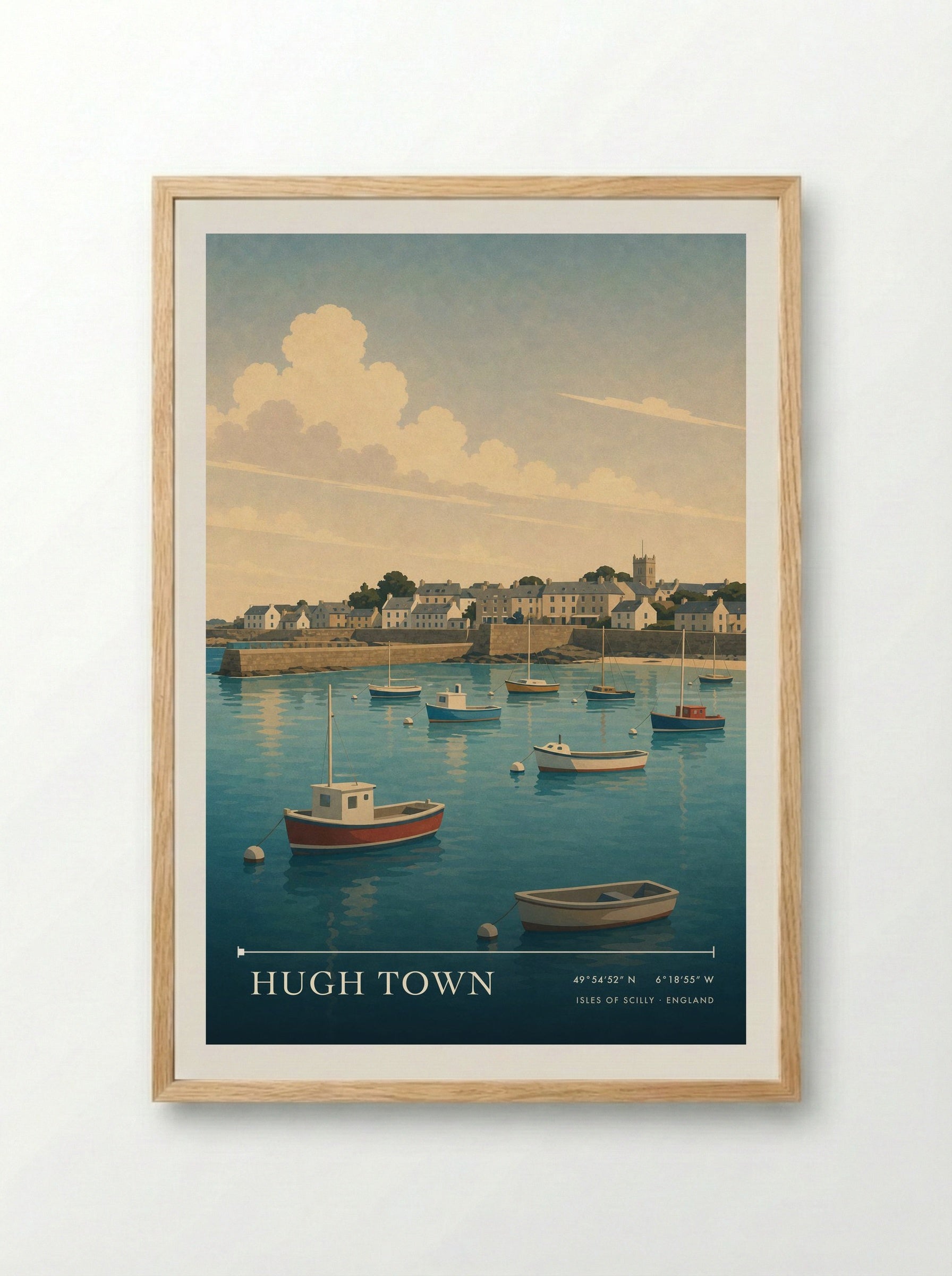 Hugh Town Isles of Scilly England Travel Poster - Framed Print Wood