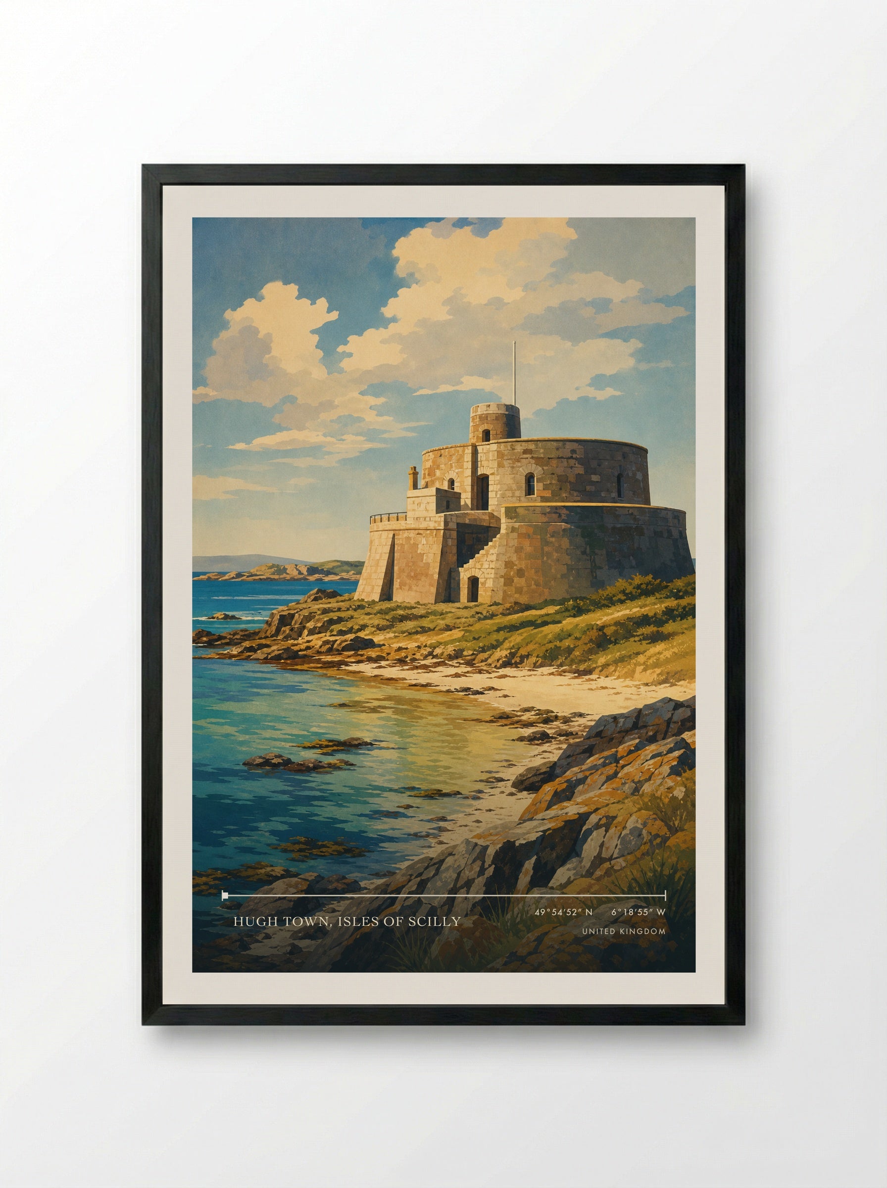 Hugh Town, Isles of Scilly United Kingdom Travel Poster - Framed Print Black