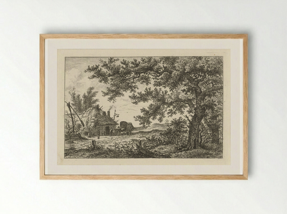 Huifkar bij boerderij (Covered Wagon by a Farmhouse) - Hermanus Fock - Framed Print Wood