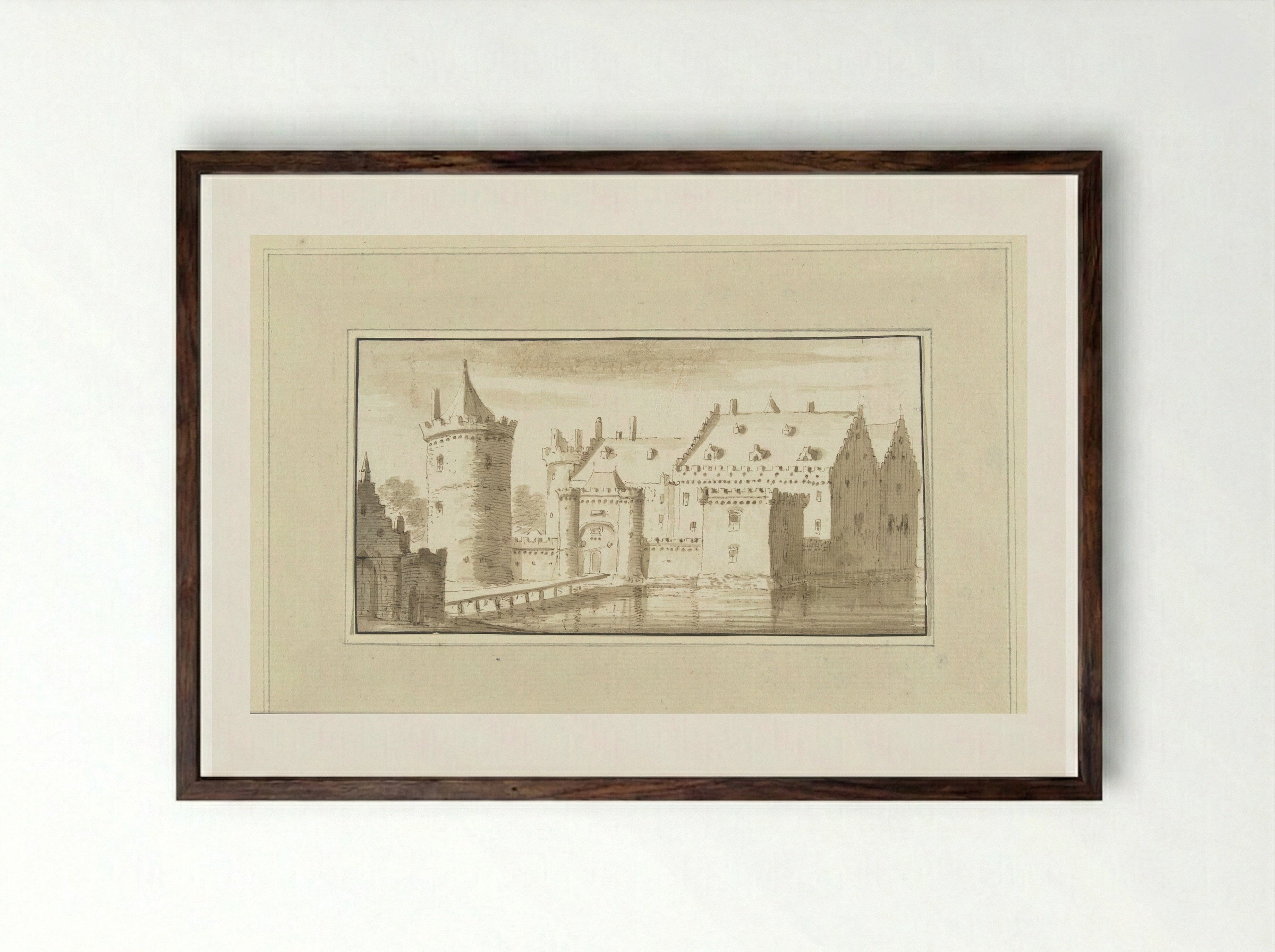 Huis Kronenburg aan de Vecht - Abraham Rademaker - Framed Print Dark Wood