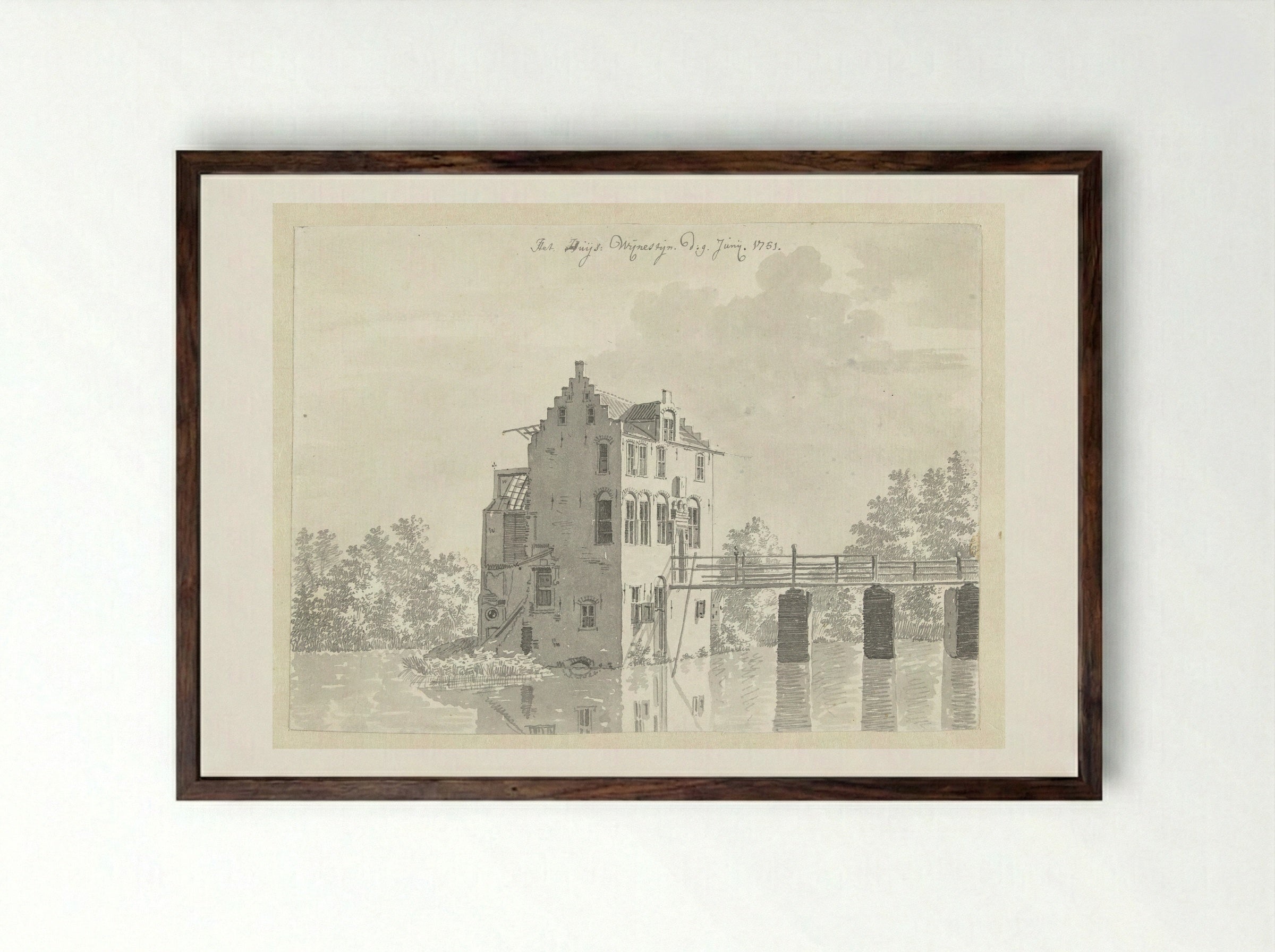 Huis Wijnestein bij Jutphaas - Jan de Beijer - Framed Print Dark Wood