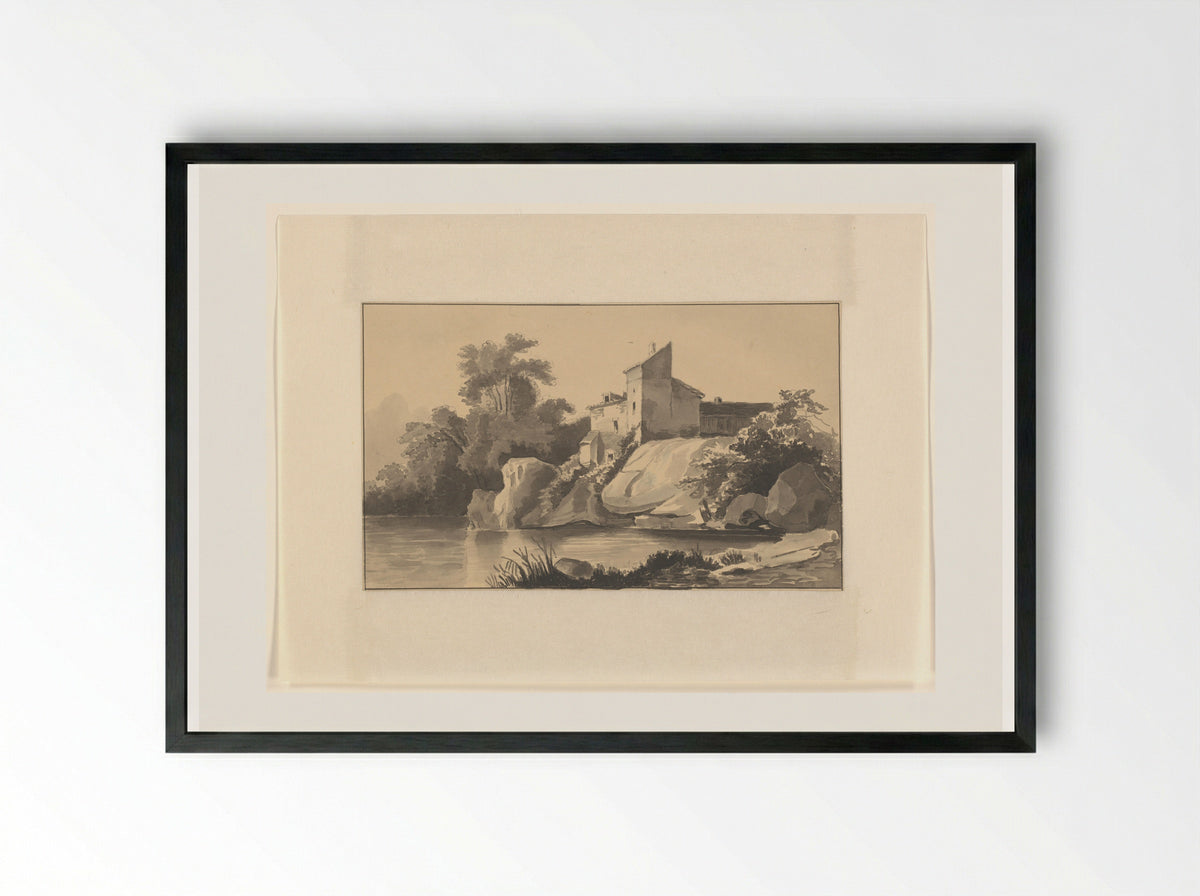 Huis aan een meer - Johannes van Reijn - Framed Print Black