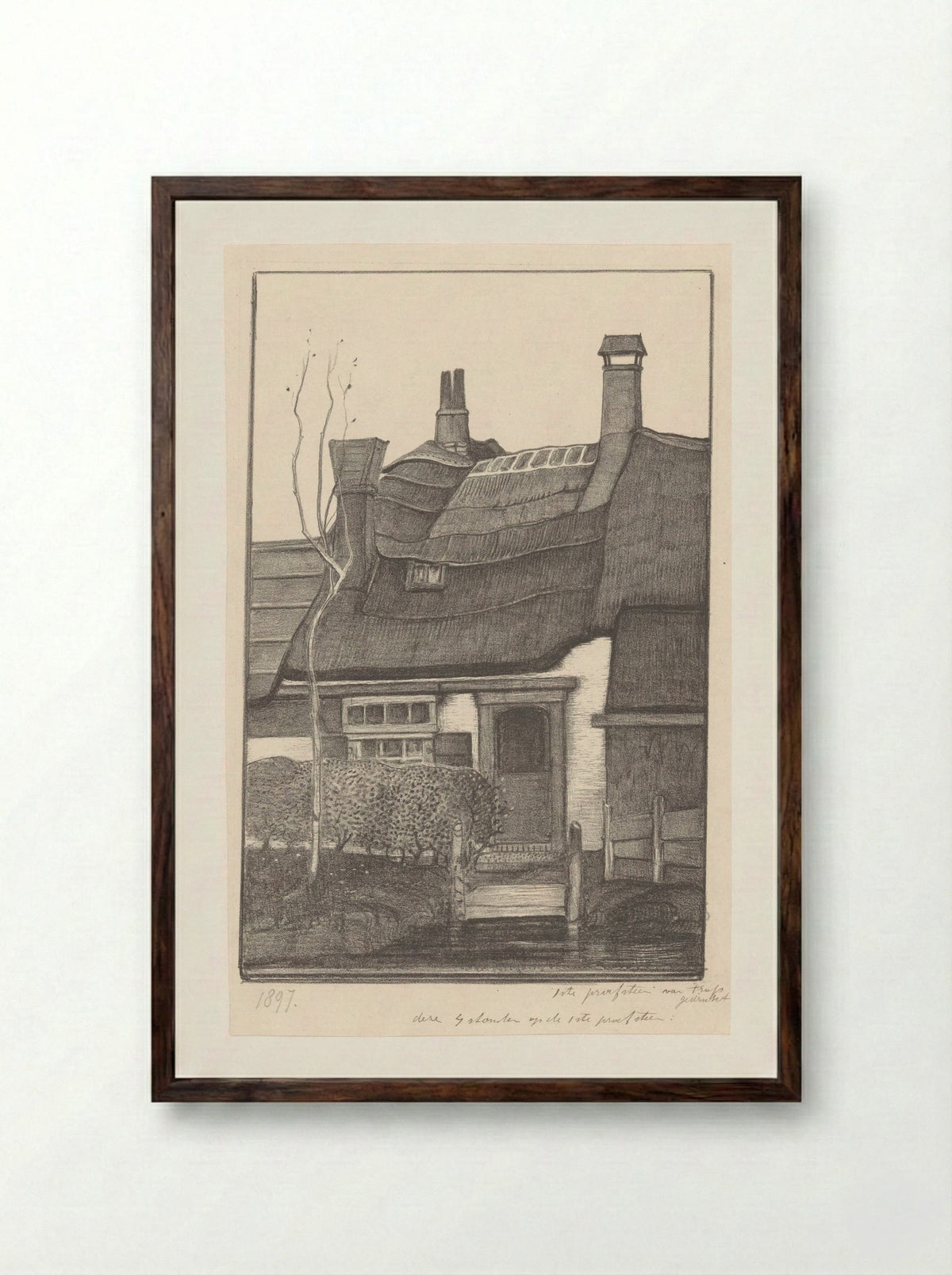 Huis aan een sloot - Herman Antonius van Daalhoff - Framed Print Dark Wood