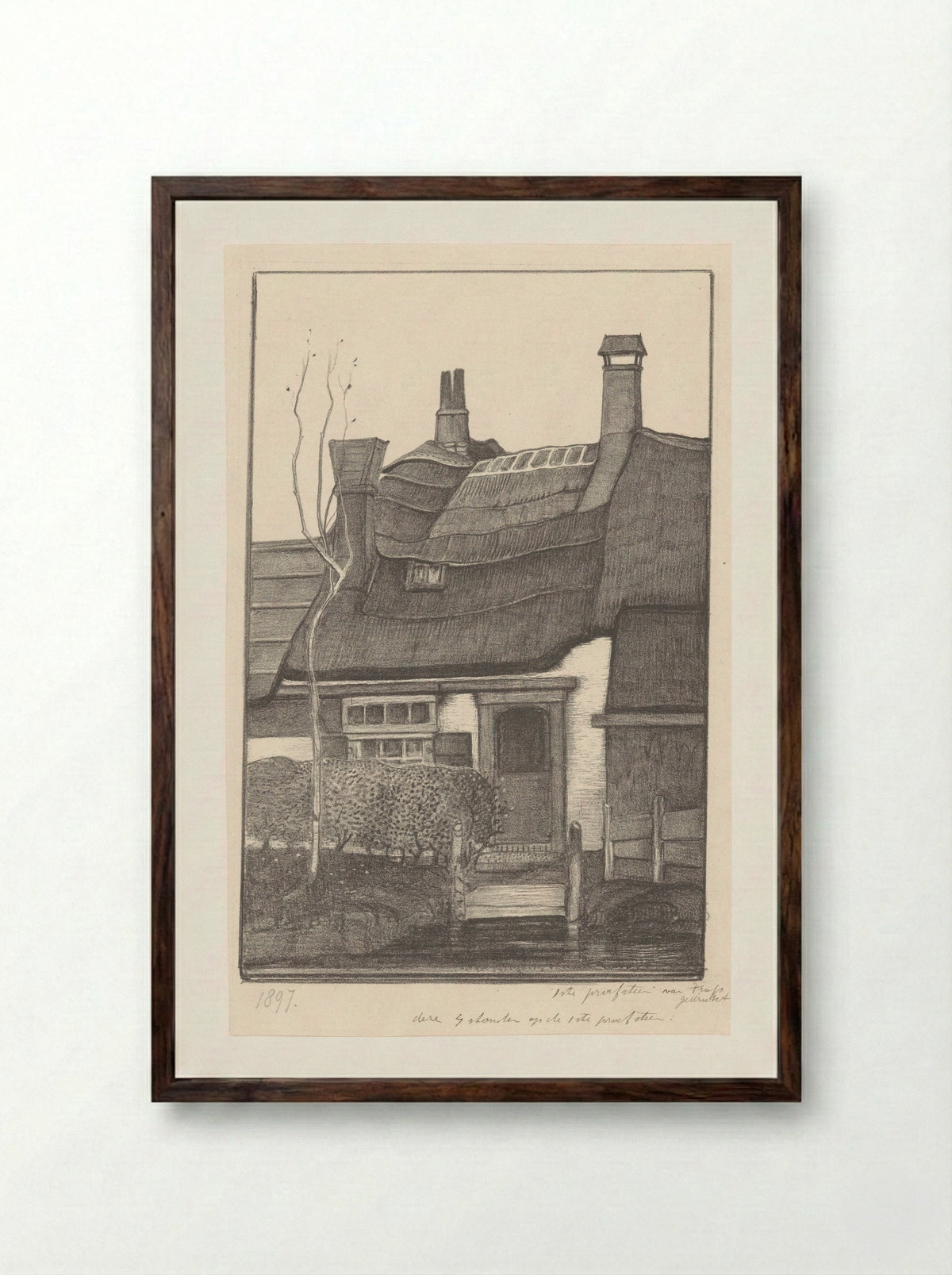 Huis aan een sloot - Herman Antonius van Daalhoff - Framed Print Dark Wood
