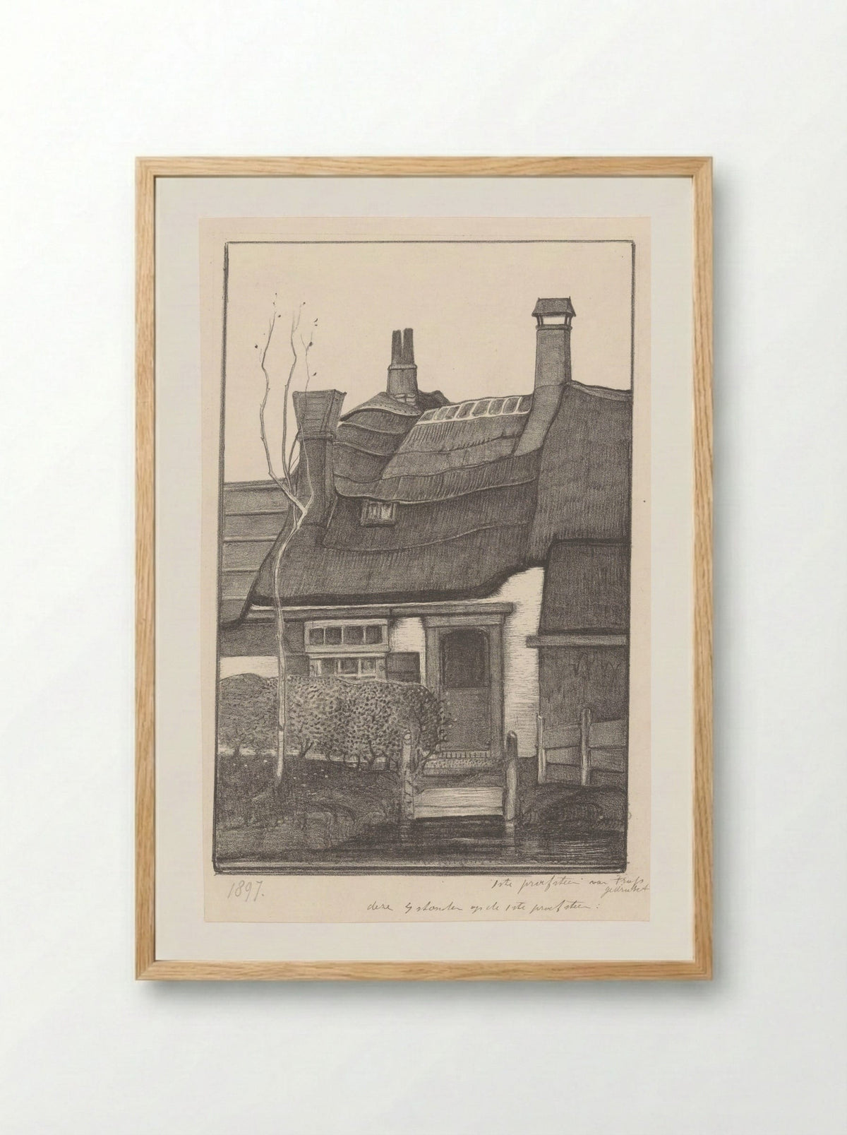 Huis aan een sloot - Herman Antonius van Daalhoff - Framed Print Wood