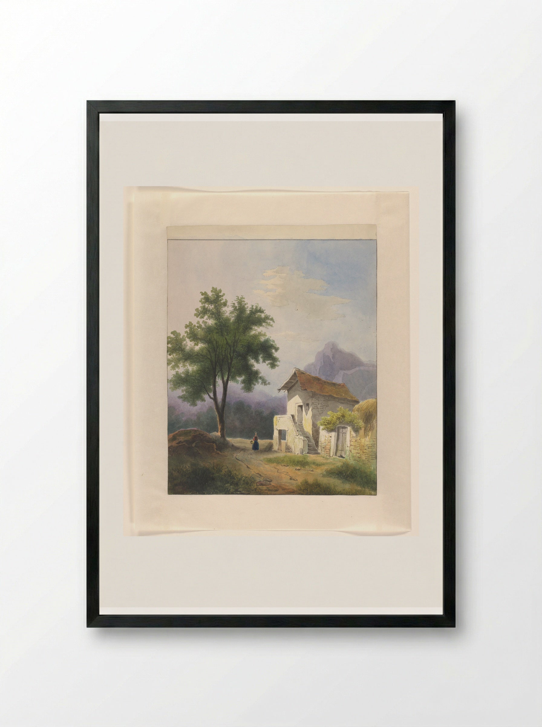 Huis in een berglandschap - Johannes van Reijn - Framed Print Black