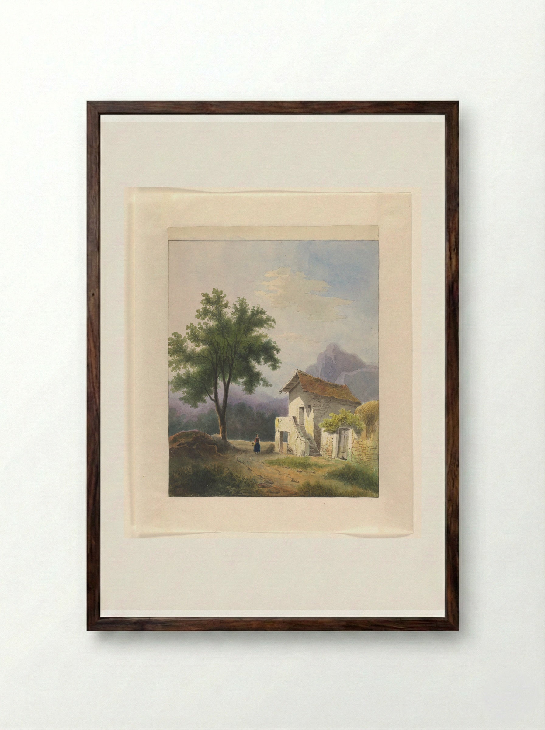 Huis in een berglandschap - Johannes van Reijn - Framed Print Dark Wood