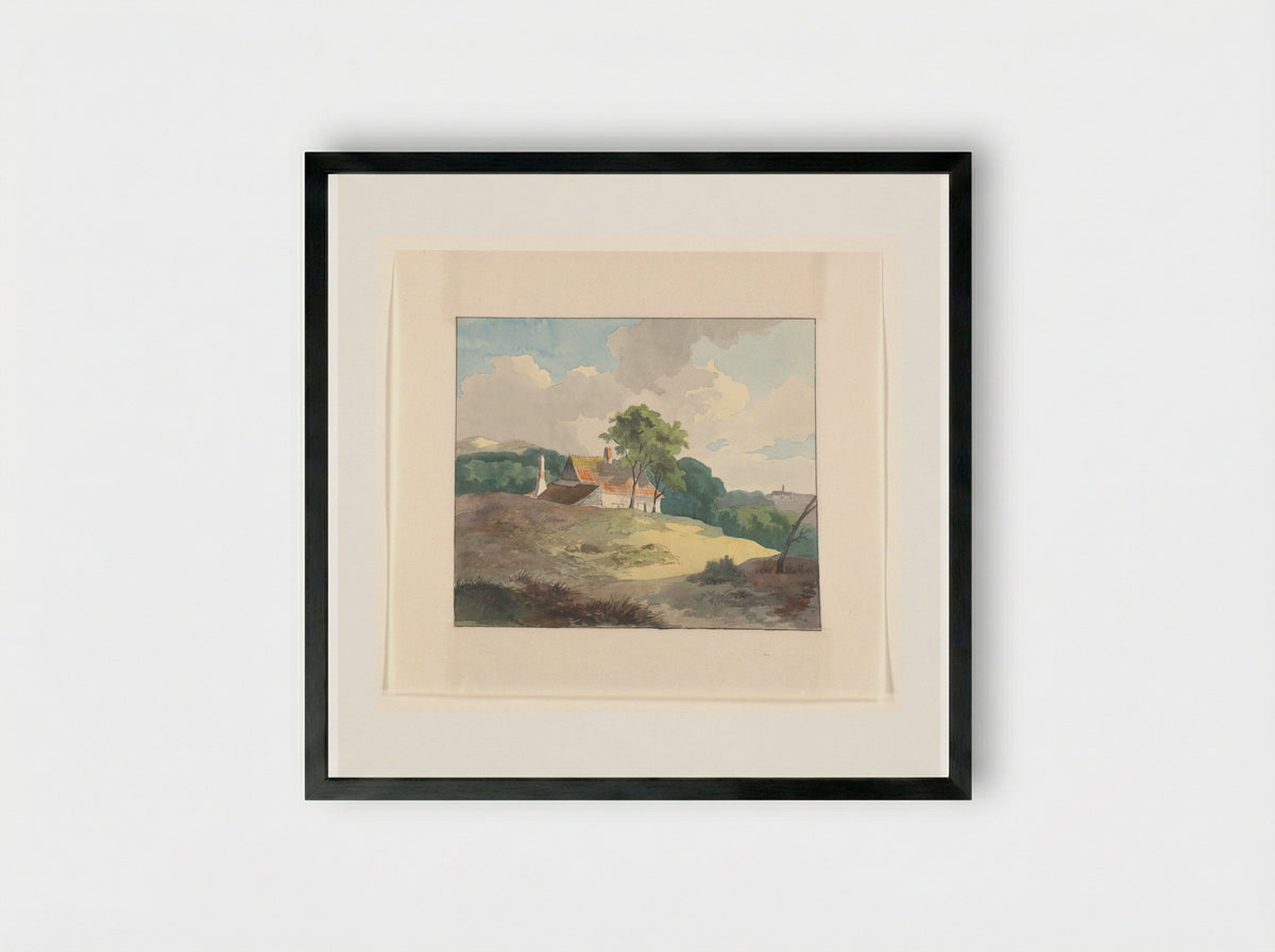 Huis in een heuvellandschap - Johannes van Reijn - Framed Print Black