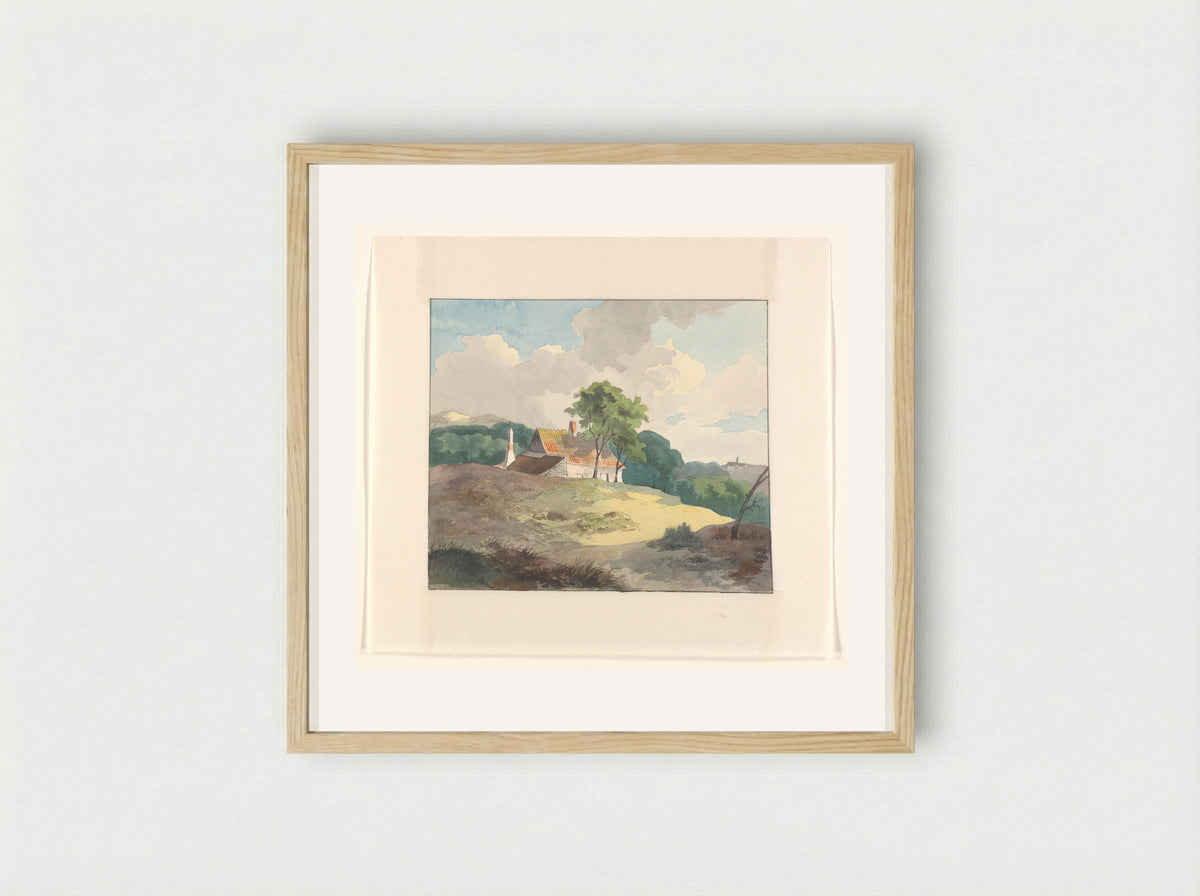 Huis in een heuvellandschap - Johannes van Reijn - Framed Print Wood