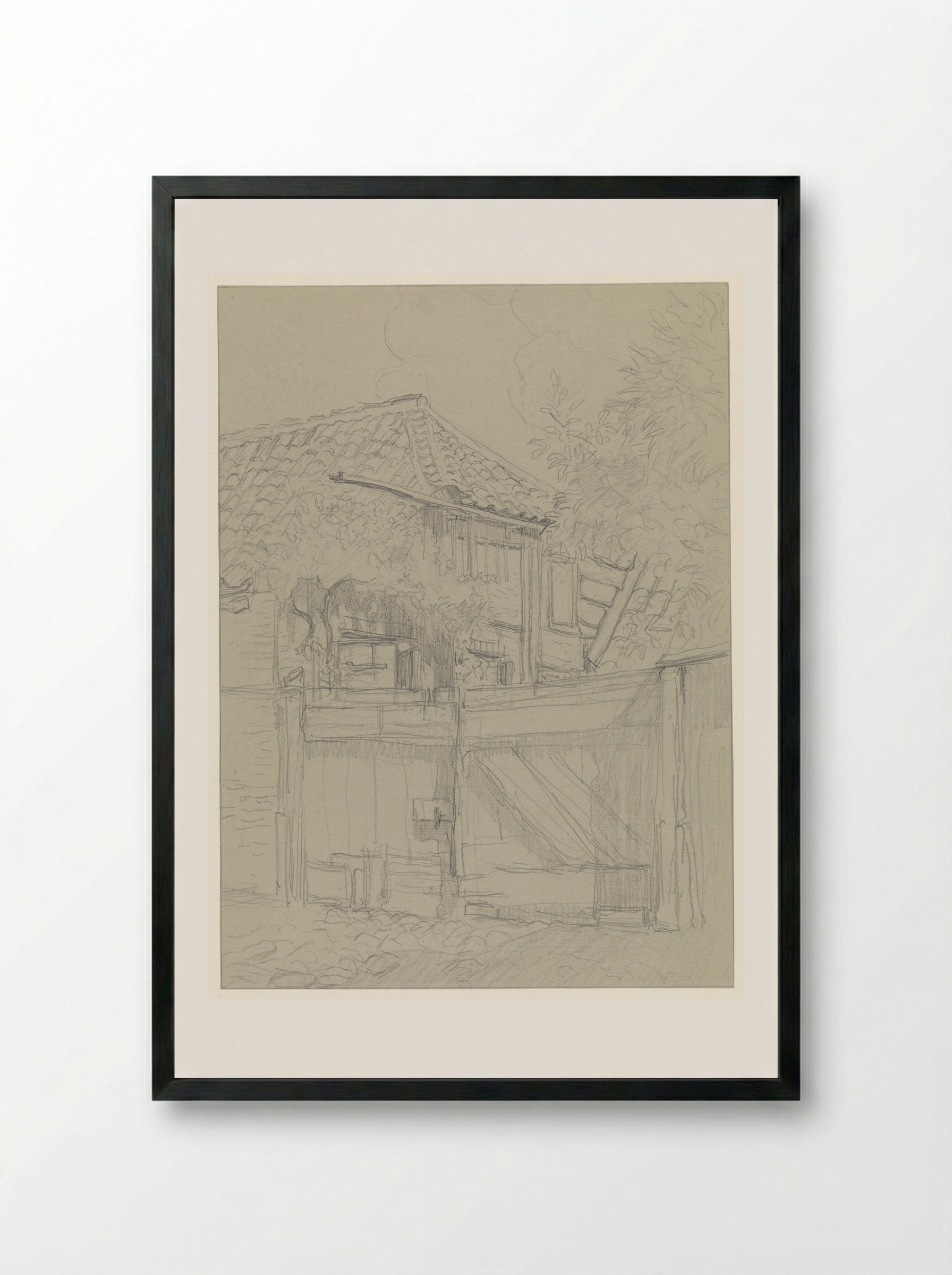 Huis met gesloten hek - Jan van Essen - Framed Print Black