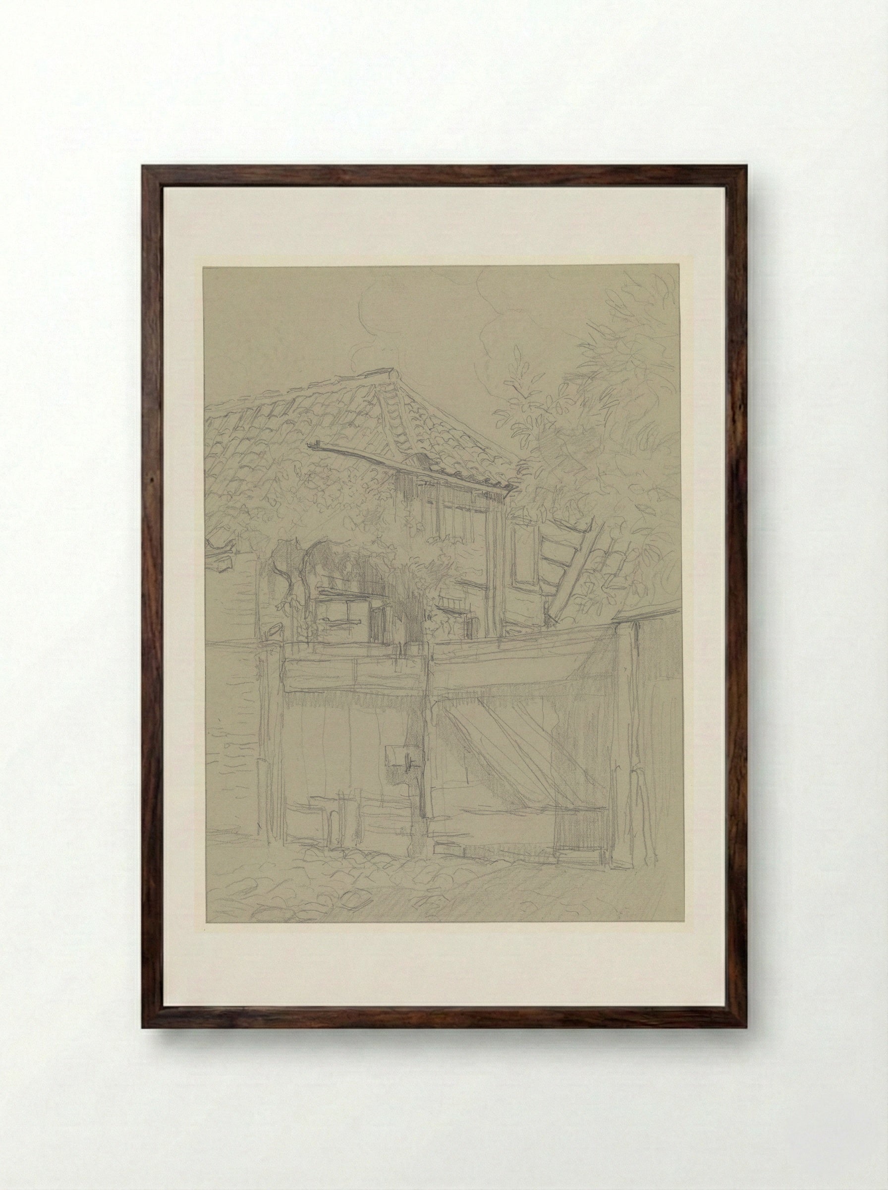 Huis met gesloten hek - Jan van Essen - Framed Print Dark Wood