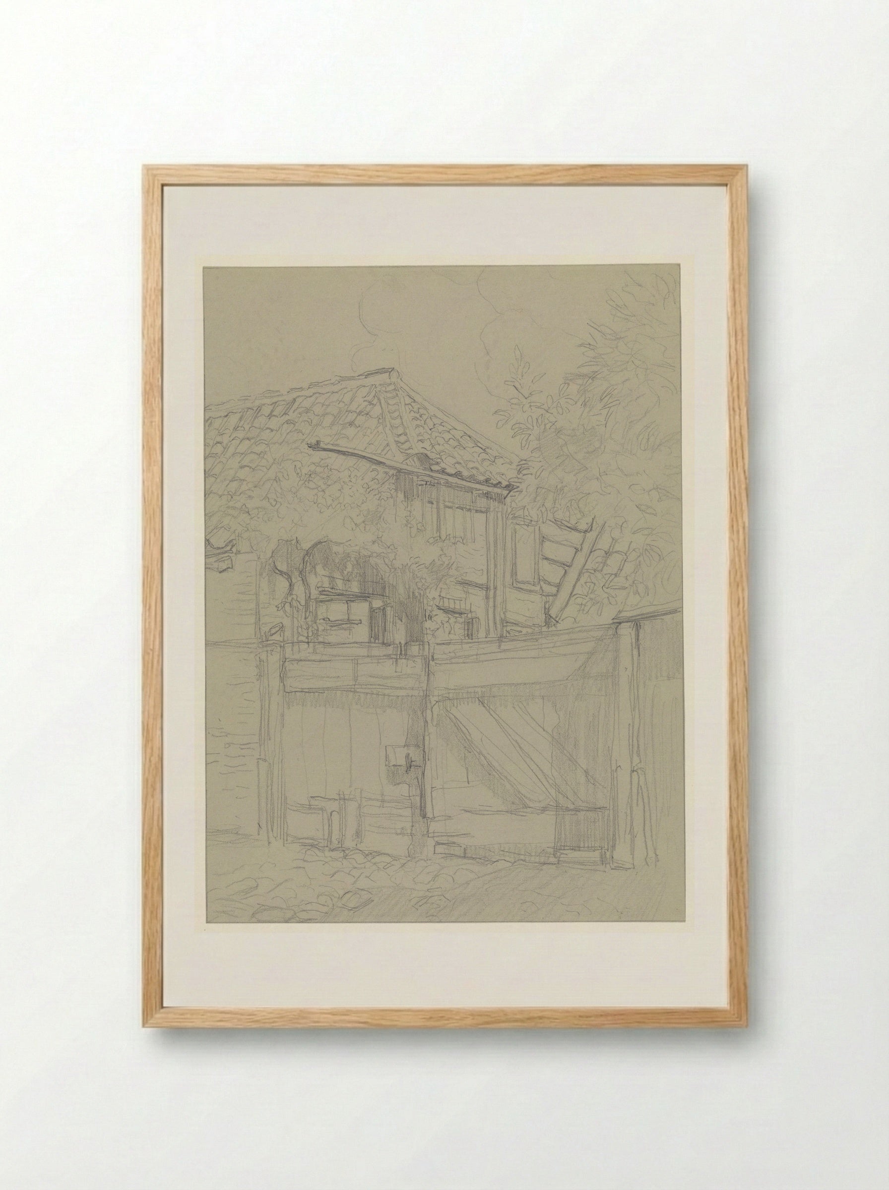 Huis met gesloten hek - Jan van Essen - Framed Print Wood