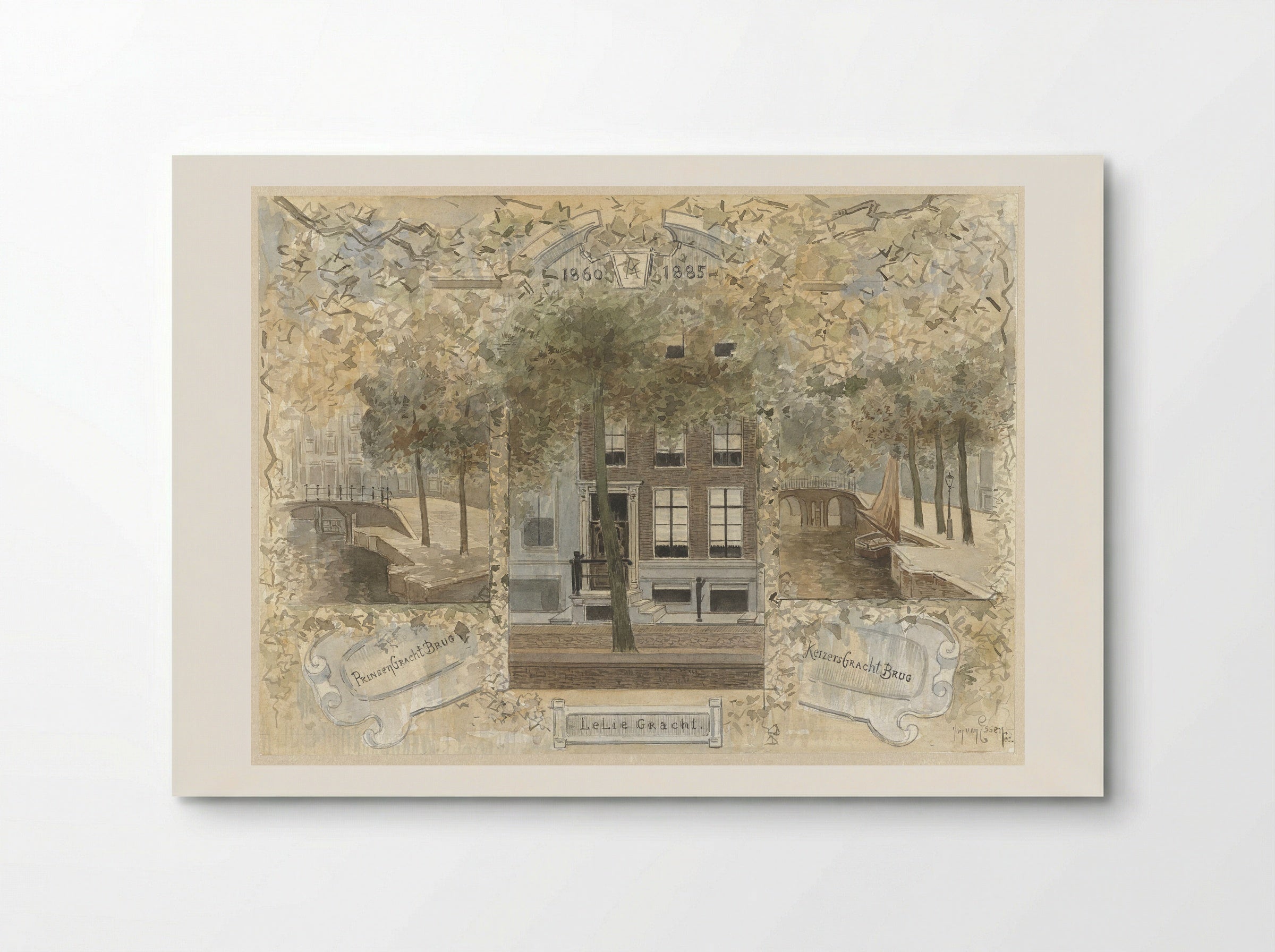 Huis op de Leliegracht, geflankeerd door de bruggen over de Prinsengracht en de Keizersgracht - Jan van Essen - Poster