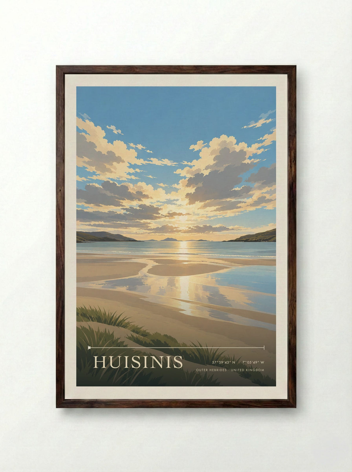 Huisinis, Outer Hebrides | Travel Poster - Framed Print Dark Wood