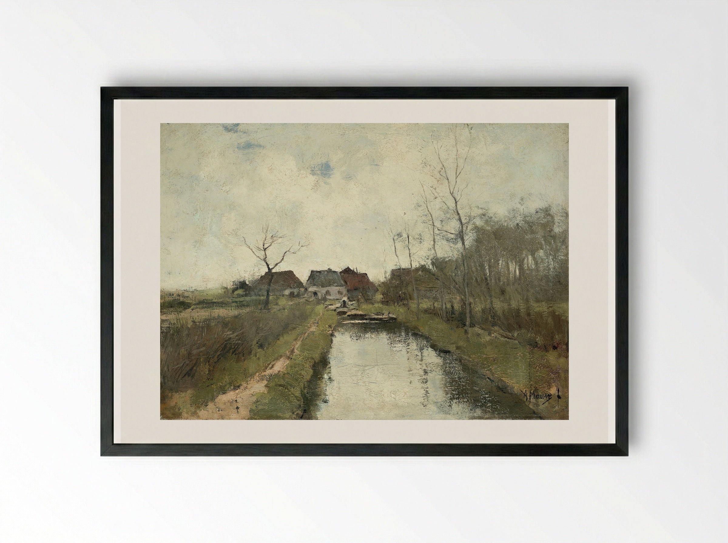 Huisje aan een sloot - Anton Mauve - Framed Print Black