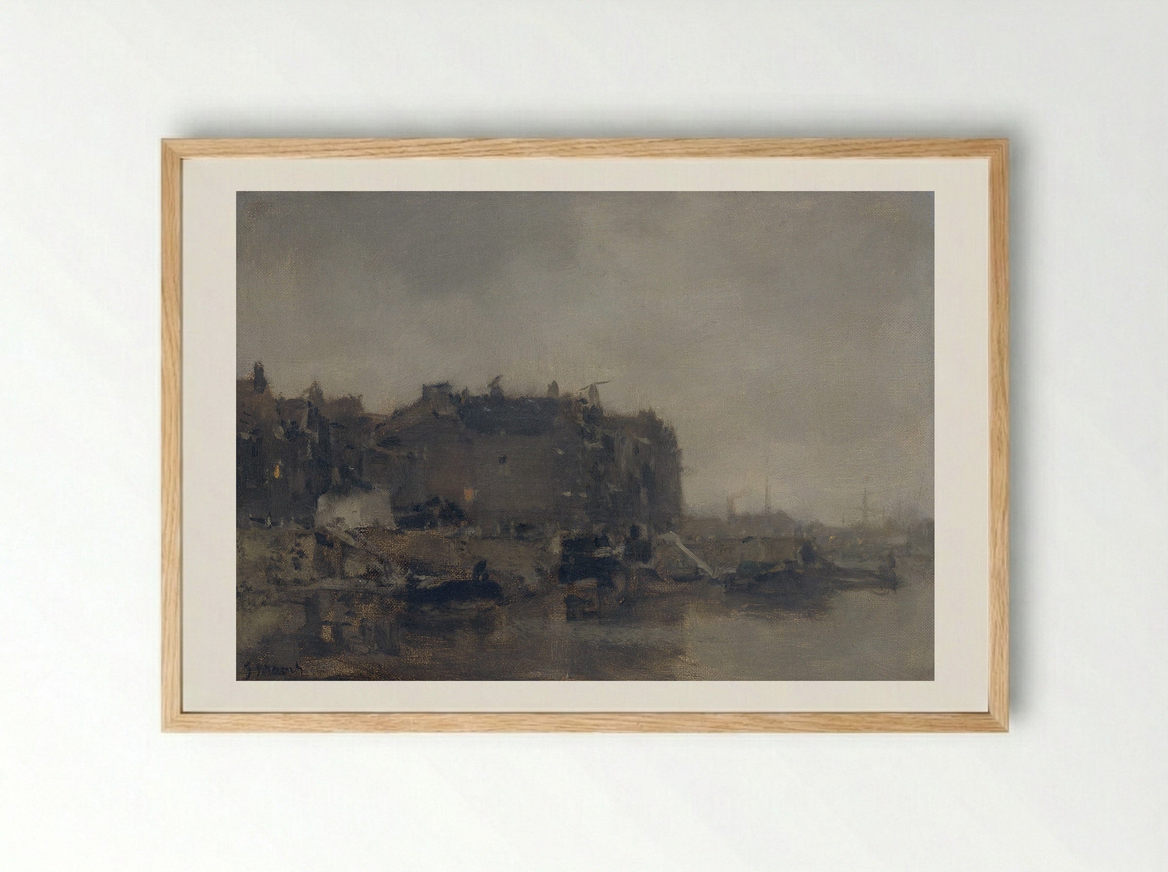 Huizen aan de Prins Hendrikkade te Amsterdam op een mistige dag - Jacob Maris - Framed Print Wood