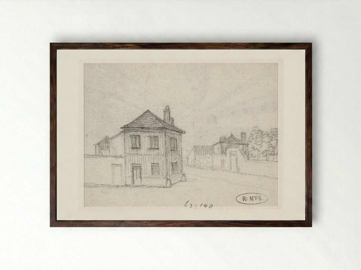 Huizen aan de rand van de stad - Georges Michel - Framed Print Dark Wood