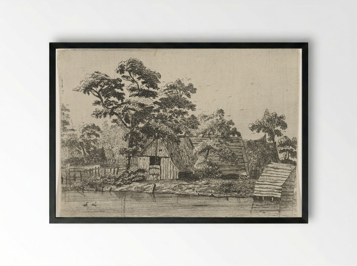 Huizen aan een vijver - Anna Maria de Koker - Framed Print Black