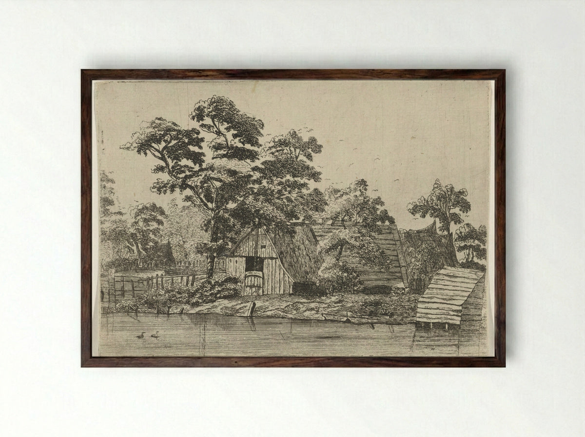 Huizen aan een vijver - Anna Maria de Koker - Framed Print Dark Wood