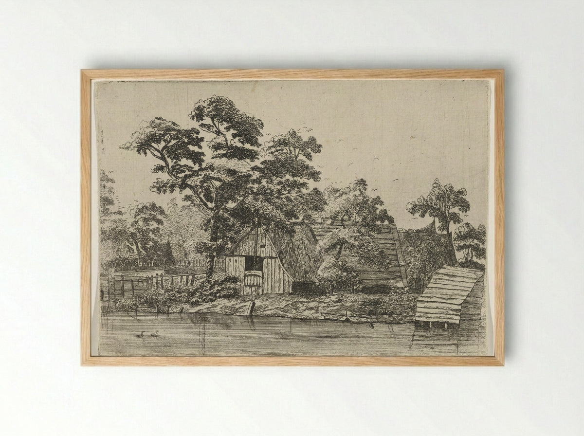 Huizen aan een vijver - Anna Maria de Koker - Framed Print Wood