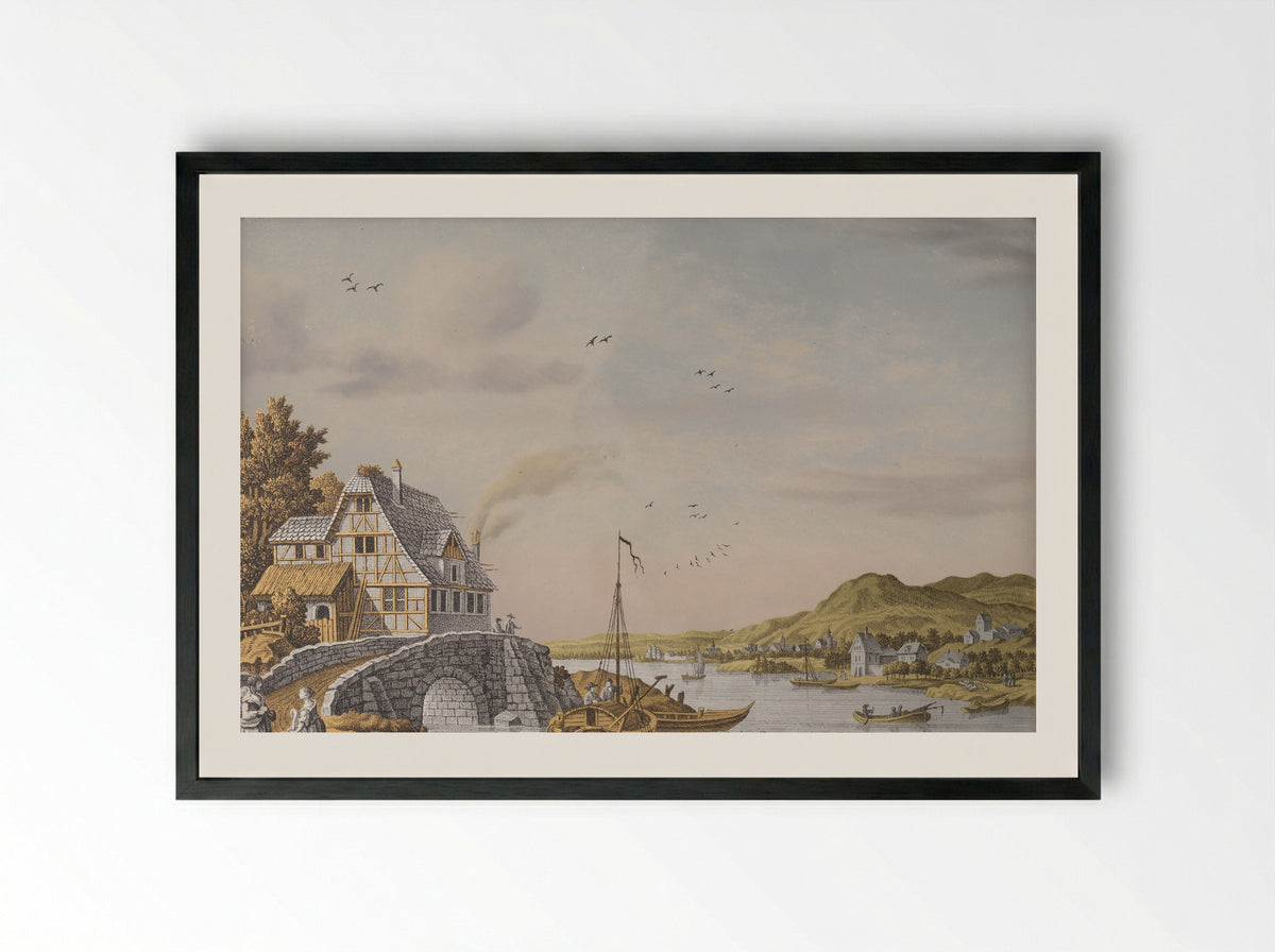Huizen bij een rivier - Jonas Zeuner - Framed Print Black