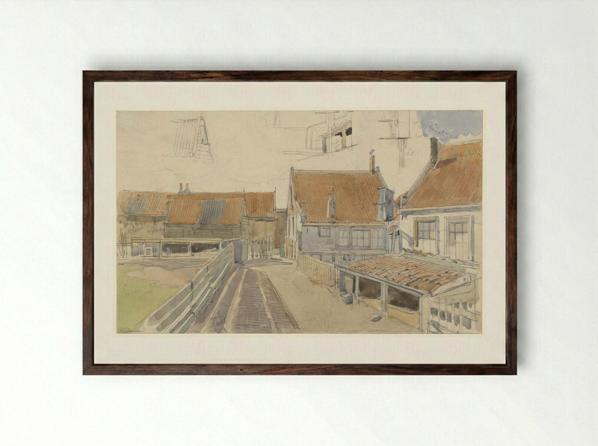 Huizen in de Vinkenbuurt, Amsterdam - Jan H.L. Hanau - Framed Print Dark Wood