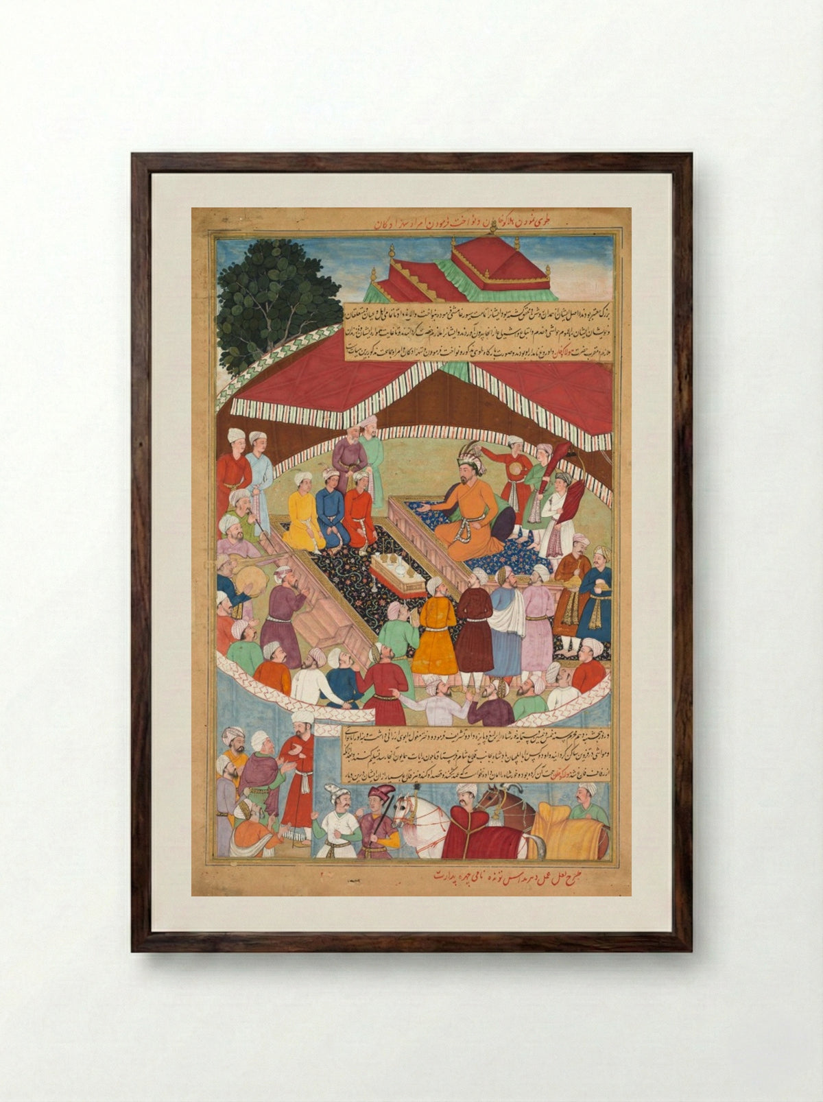 Hulagu Khan giving a feast and dispensing favour upon the amirs and princes - Lal - Framed Print Dark Wood