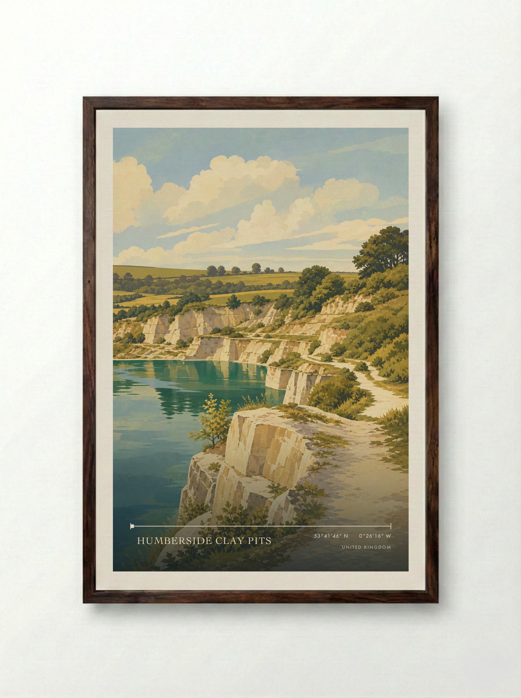 Humberside Clay Pits United Kingdom Travel Poster - Framed Print Dark Wood