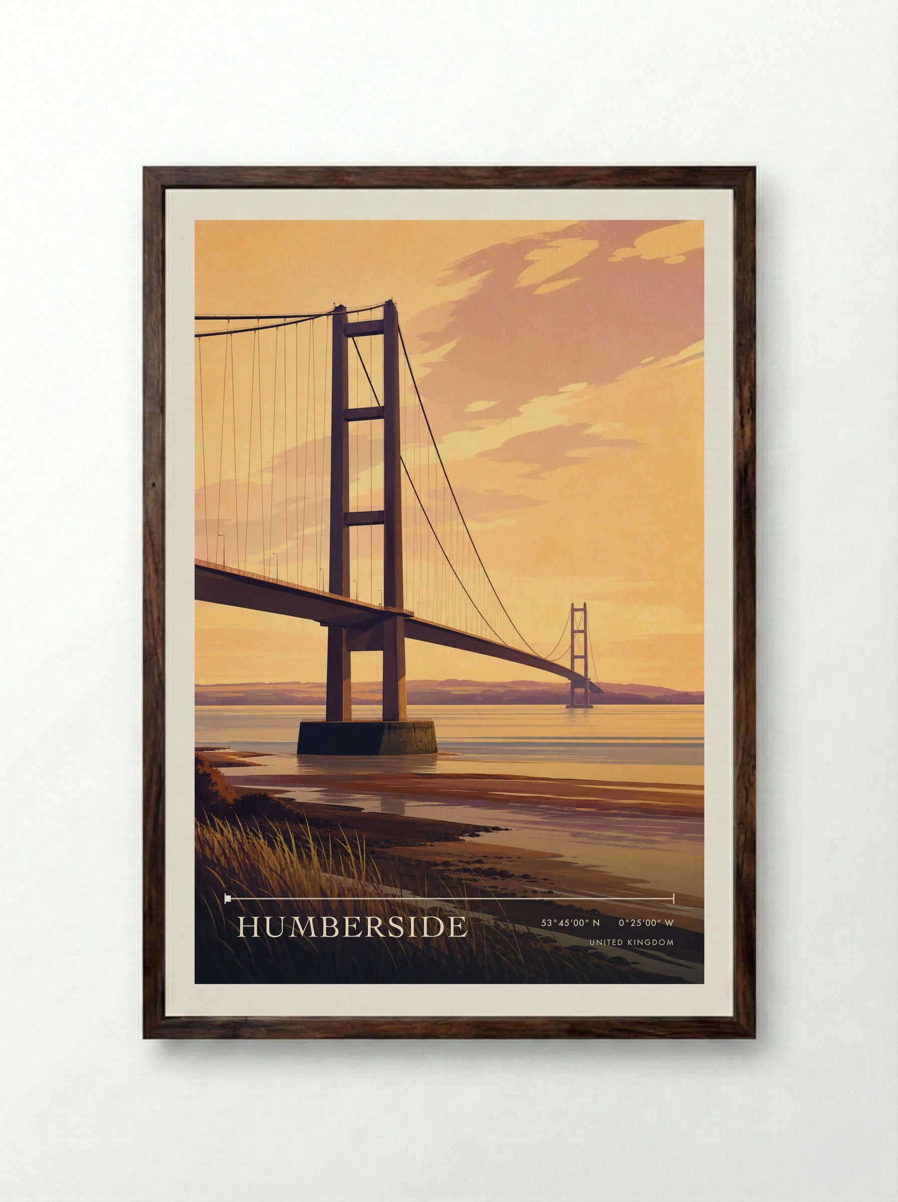 Humberside United Kingdom Travel Poster - Framed Print Dark Wood