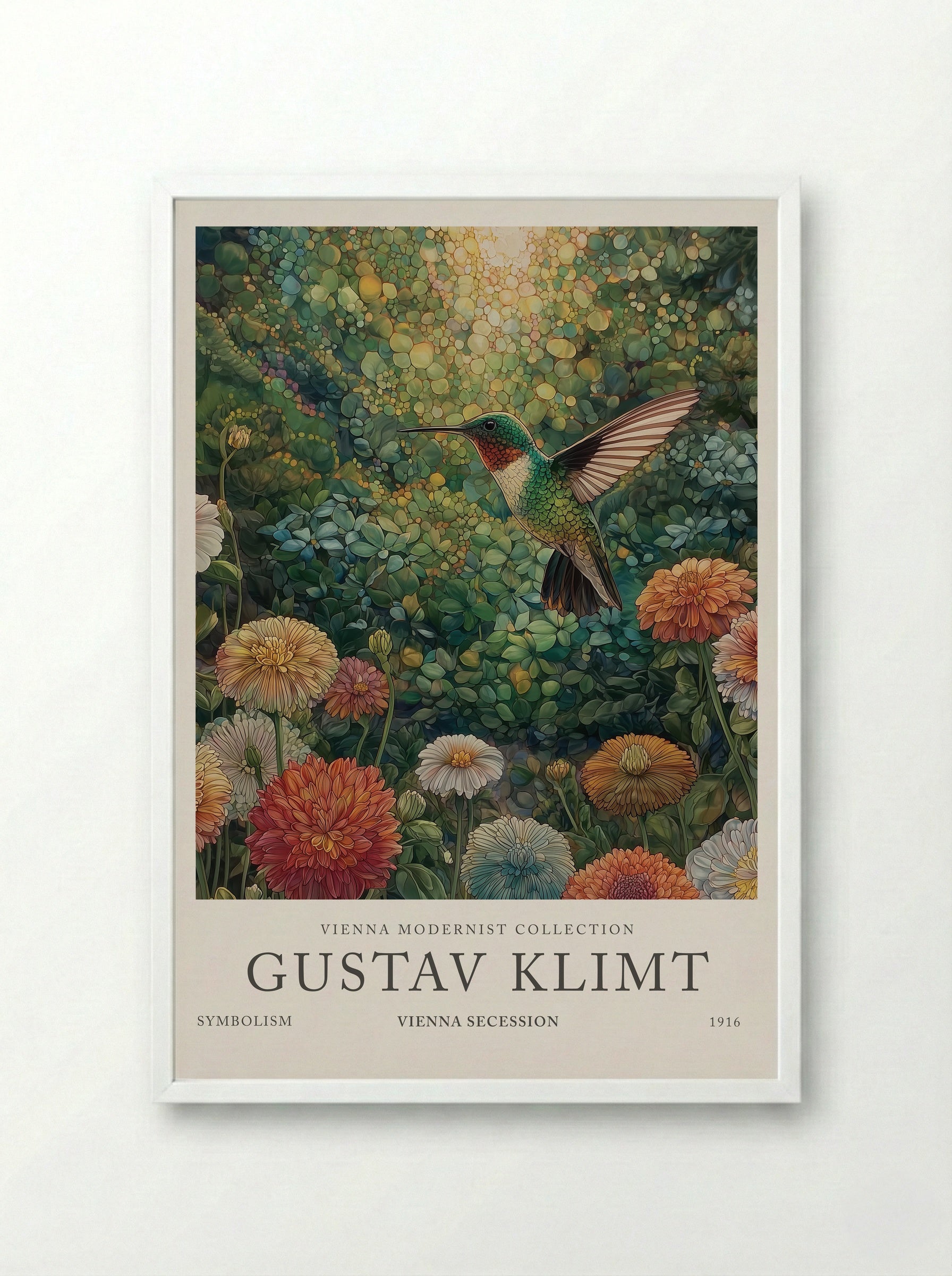 Hummingbird Garden - Gustav Klimt - Framed Print White