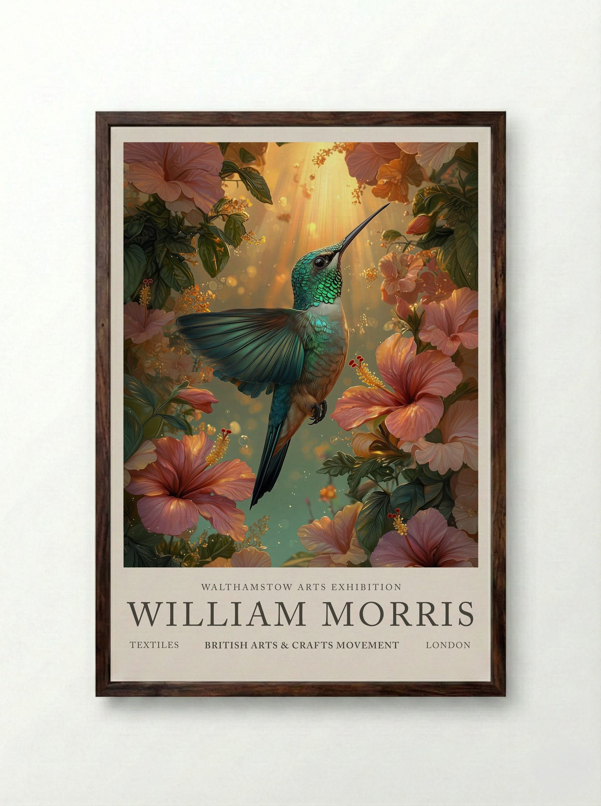 Hummingbird Halo - William Morris - Framed Print Dark Wood