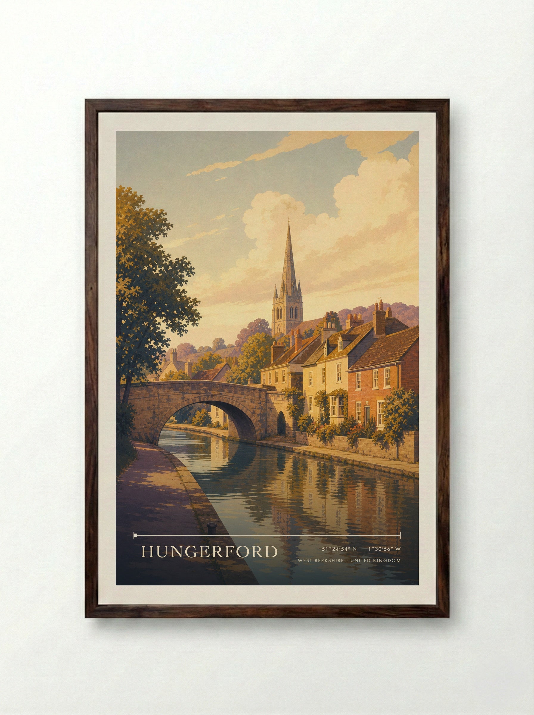 Hungerford West Berkshire United Kingdom Travel Poster - Framed Print Dark Wood