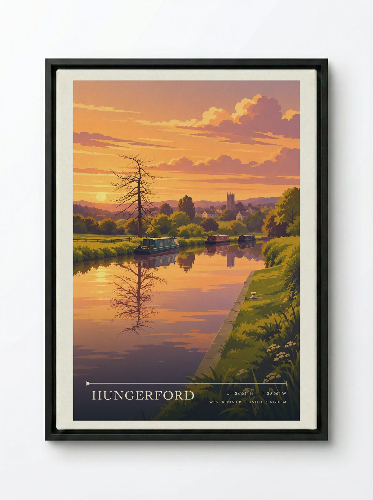 Hungerford, West Berkshire | Travel Poster - Framed Canvas Black