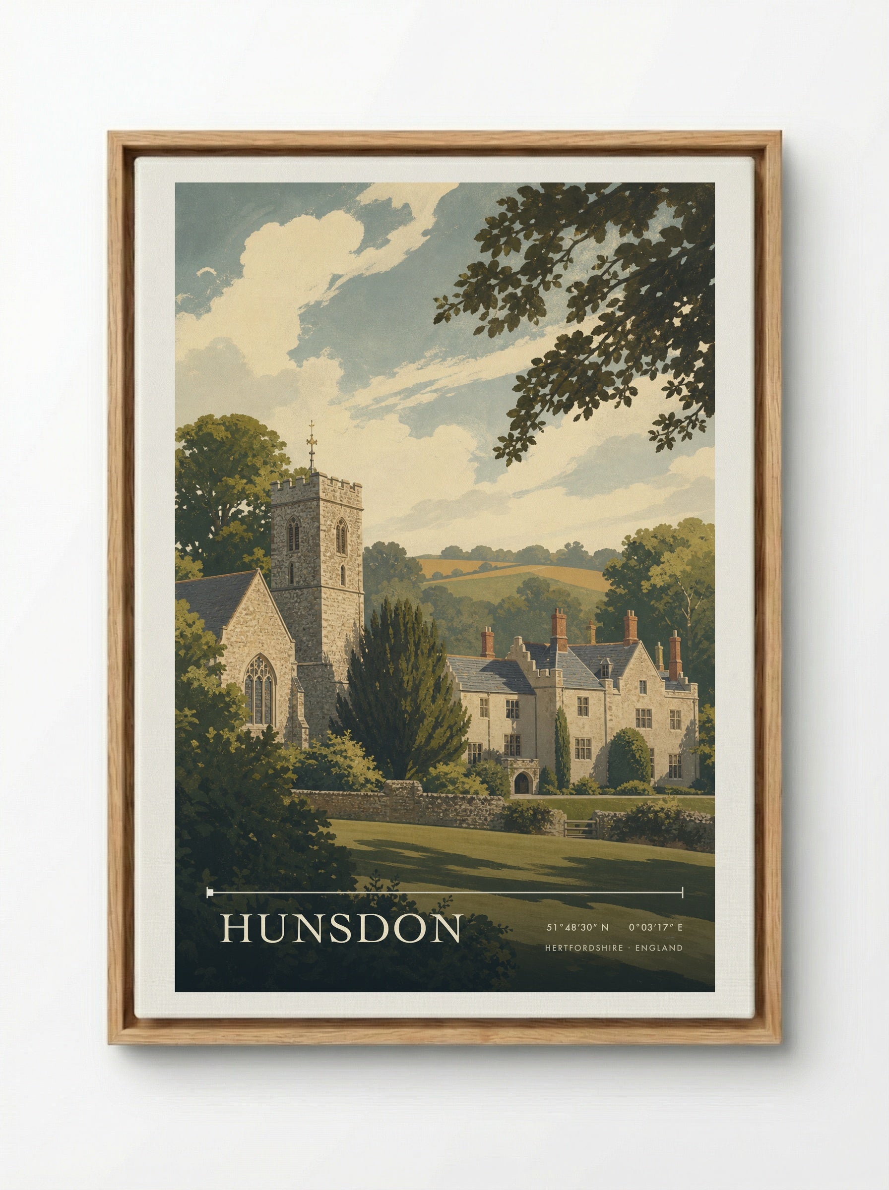 Hunsdon Hertfordshire England Travel Poster - Framed Canvas Wood