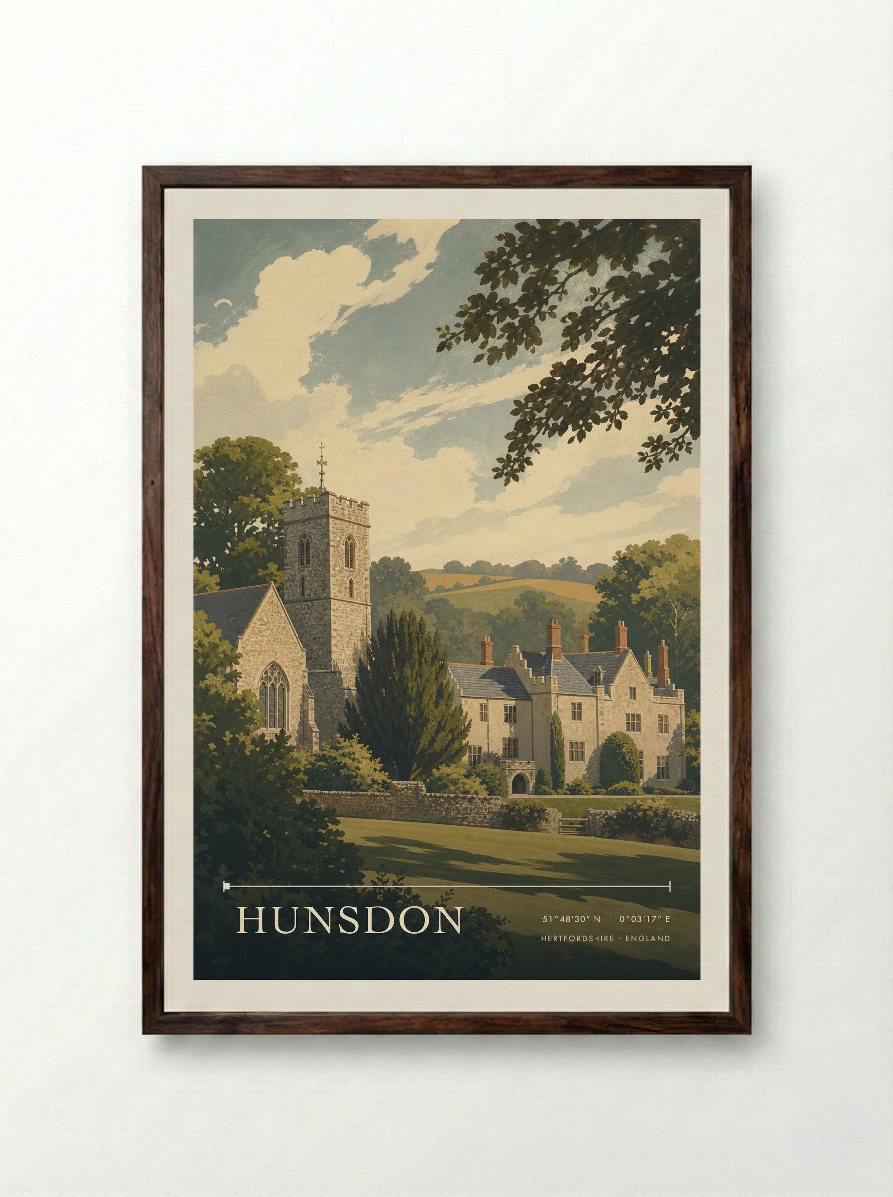 Hunsdon Hertfordshire England Travel Poster - Framed Print Dark Wood