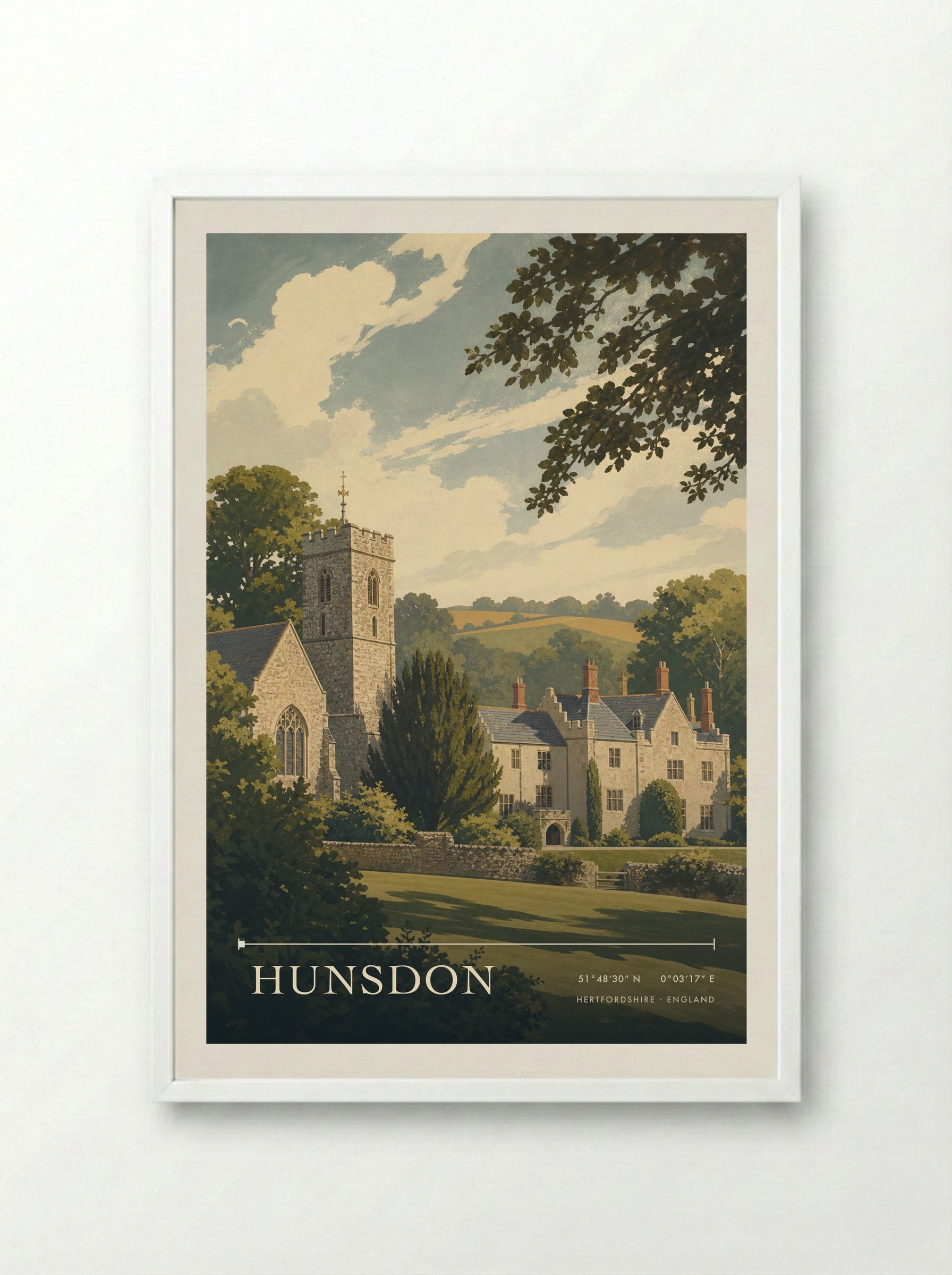 Hunsdon Hertfordshire England Travel Poster - Framed Print White