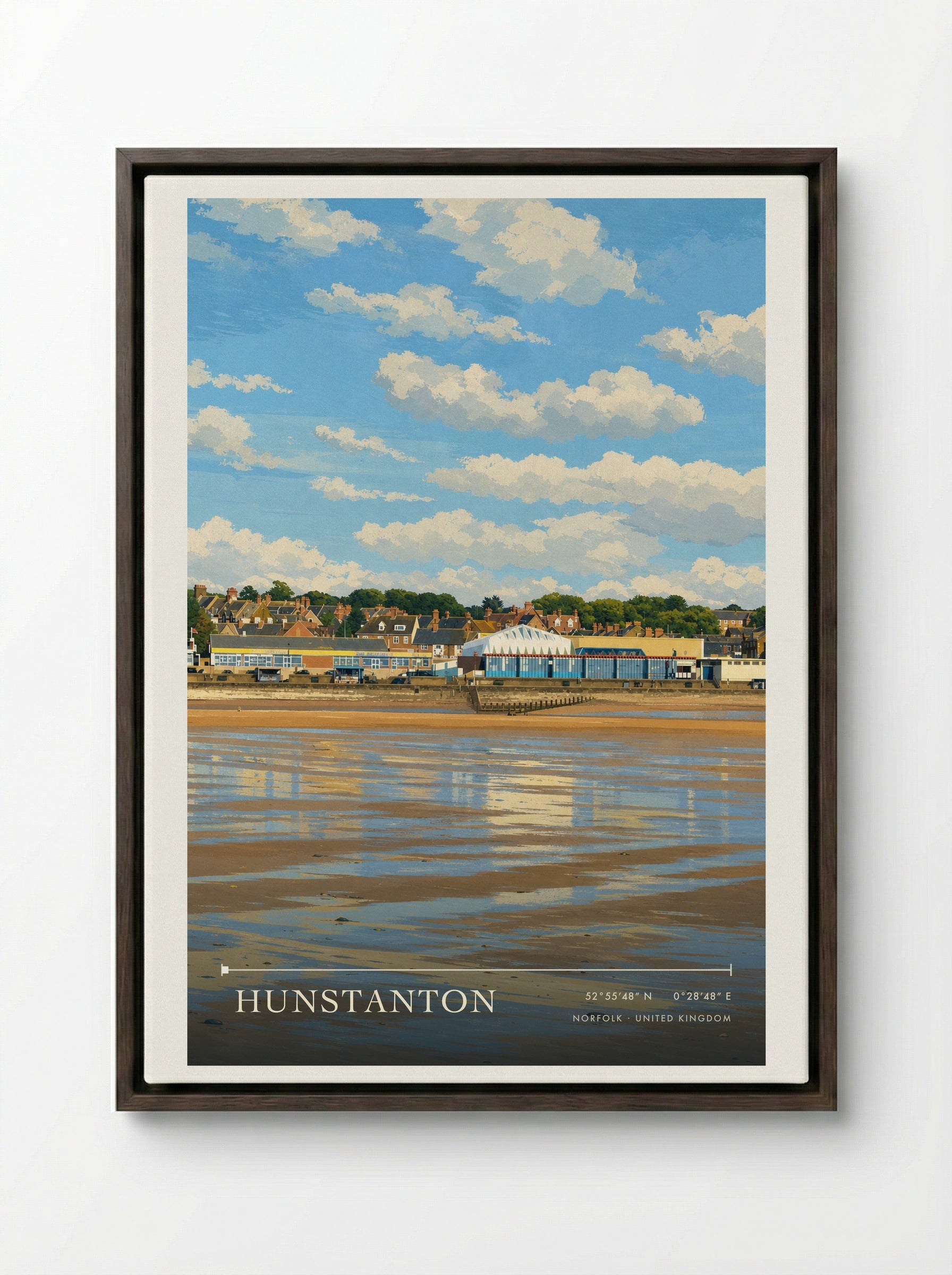 Hunstanton Norfolk United Kingdom Travel Poster - Framed Canvas Dark Wood