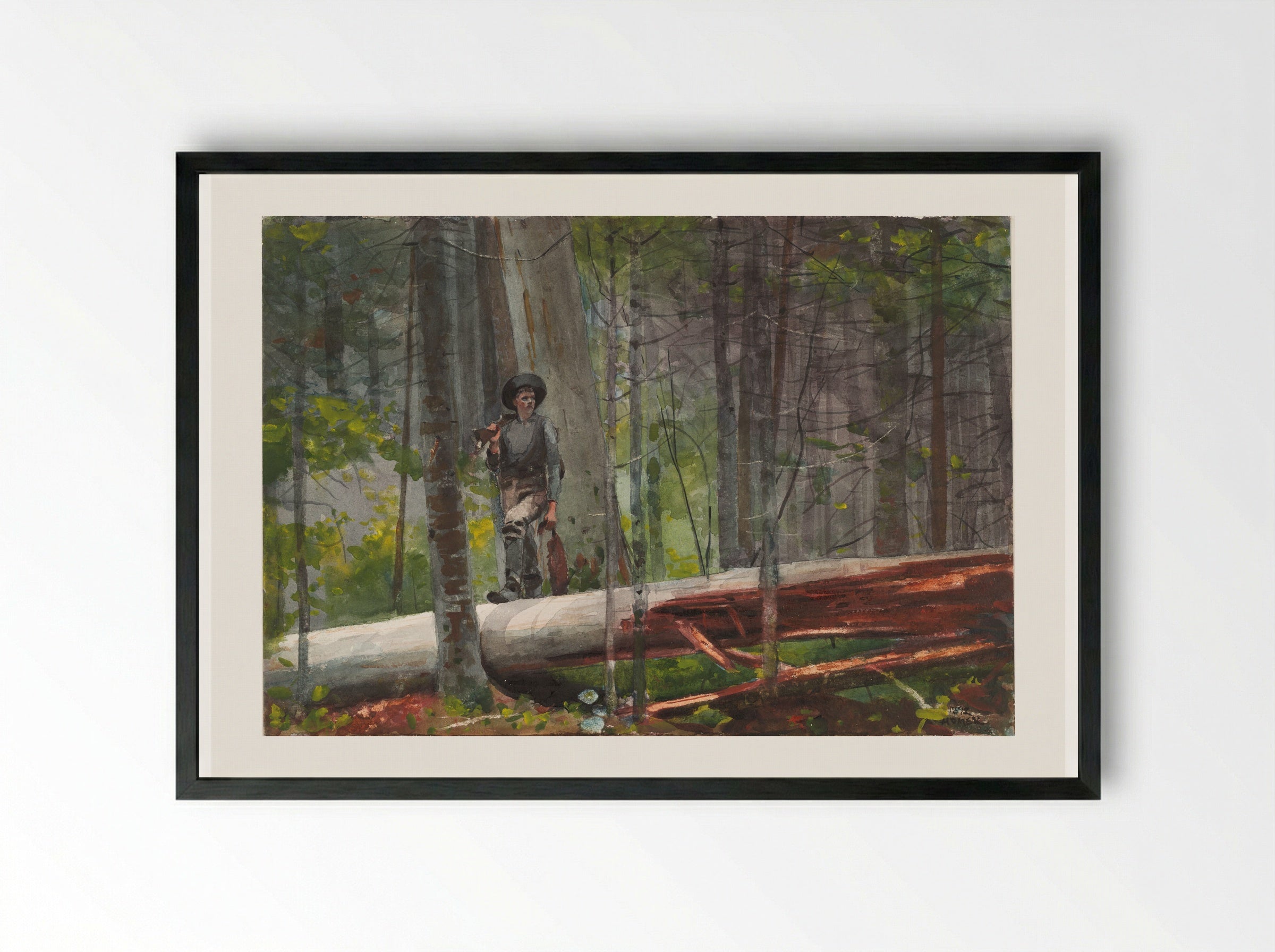 Hunter in the Adirondacks - Winslow Homer - Framed Print Black