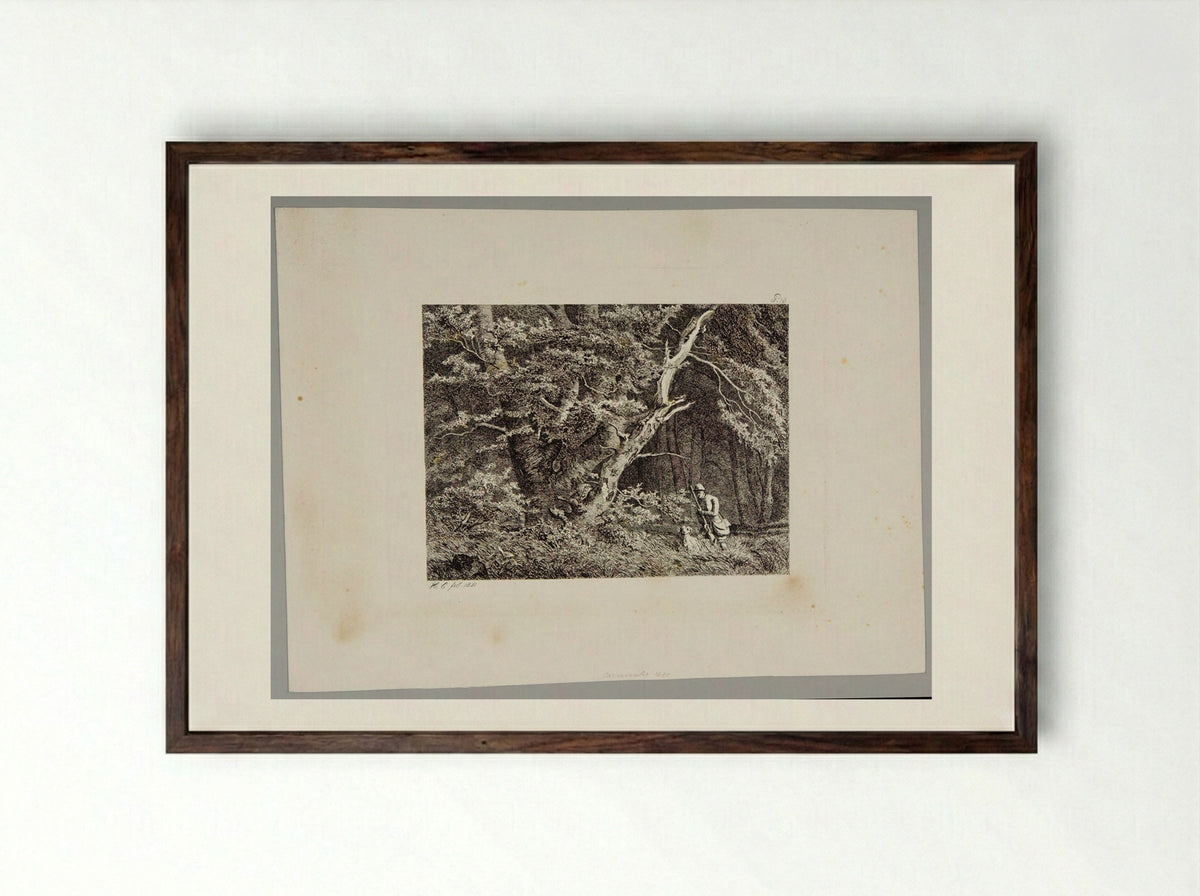Hunter - Johann Hermann Carmiencke - Framed Print Dark Wood